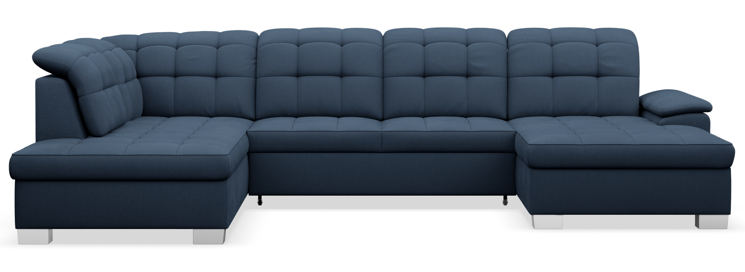 Ecksofa mit Schlaffunktion Jamaal U-förmig, rechtsseitig, mit Stauraum, marineblauer Flechtstoff