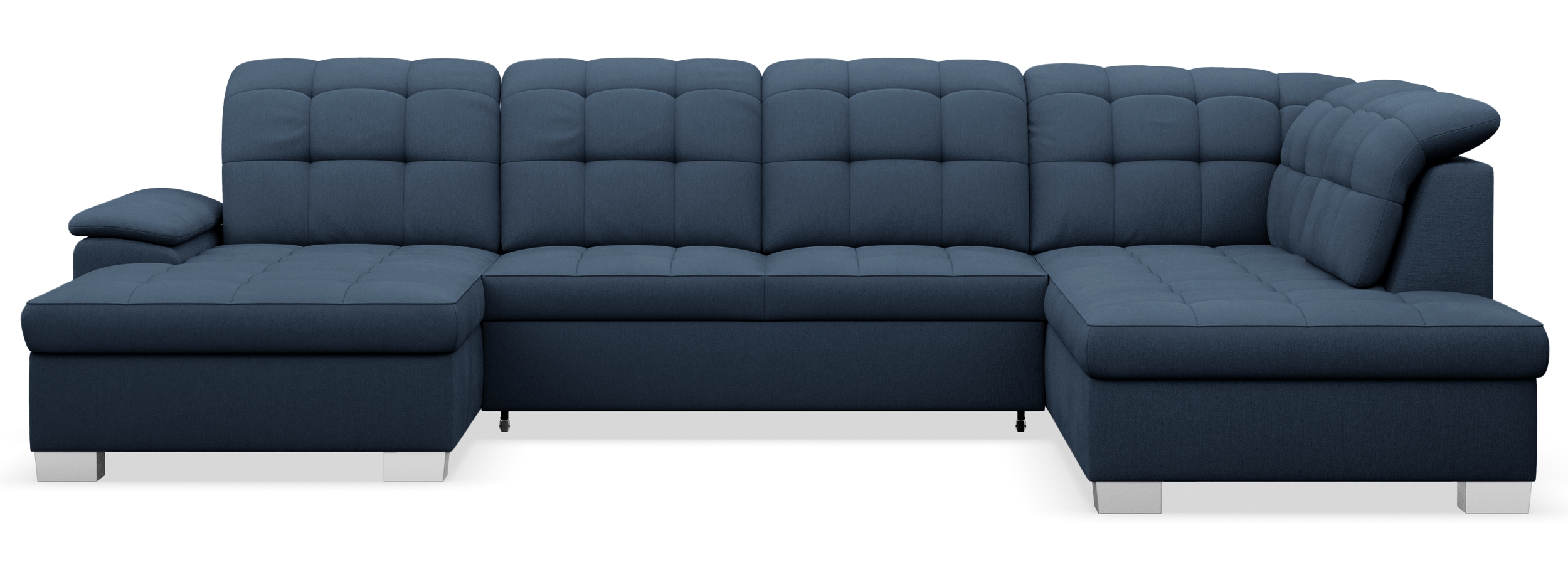 Ecksofa mit Schlaffunktion Jamaal U-förmig linksseitig mit Stauraum marineblau Flechtoptik