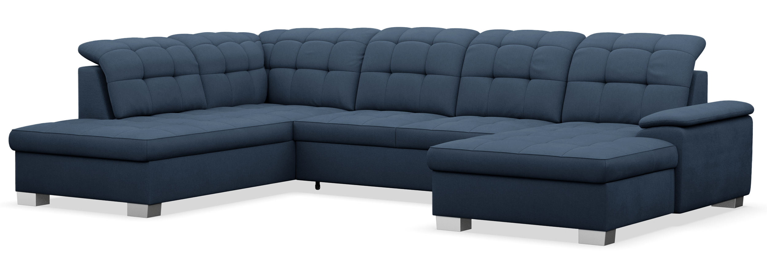 Ecksofa mit Schlaffunktion Jamaal U-förmig, rechtsseitig, mit Stauraum, marineblauer Flechtstoff