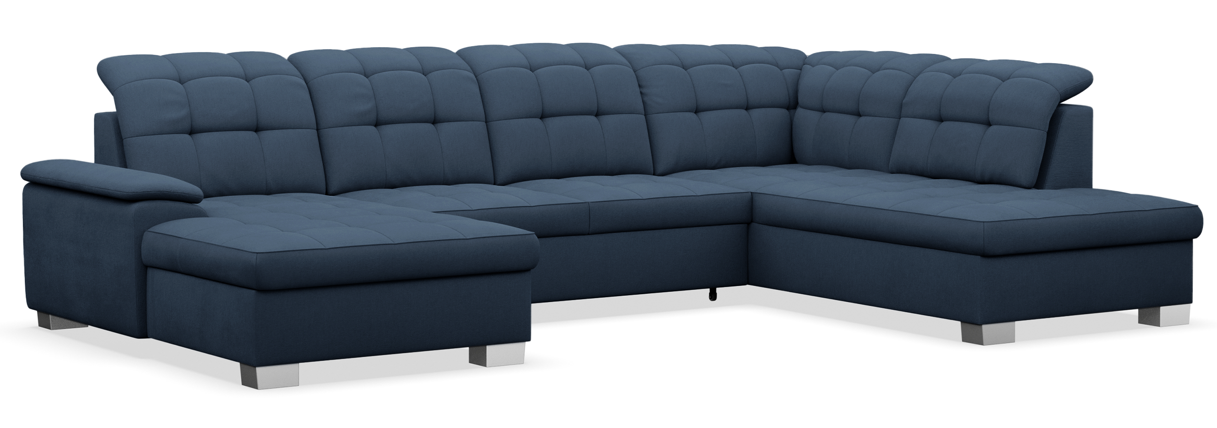 Ecksofa mit Schlaffunktion Jamaal U-förmig linksseitig mit Stauraum marineblau Flechtoptik