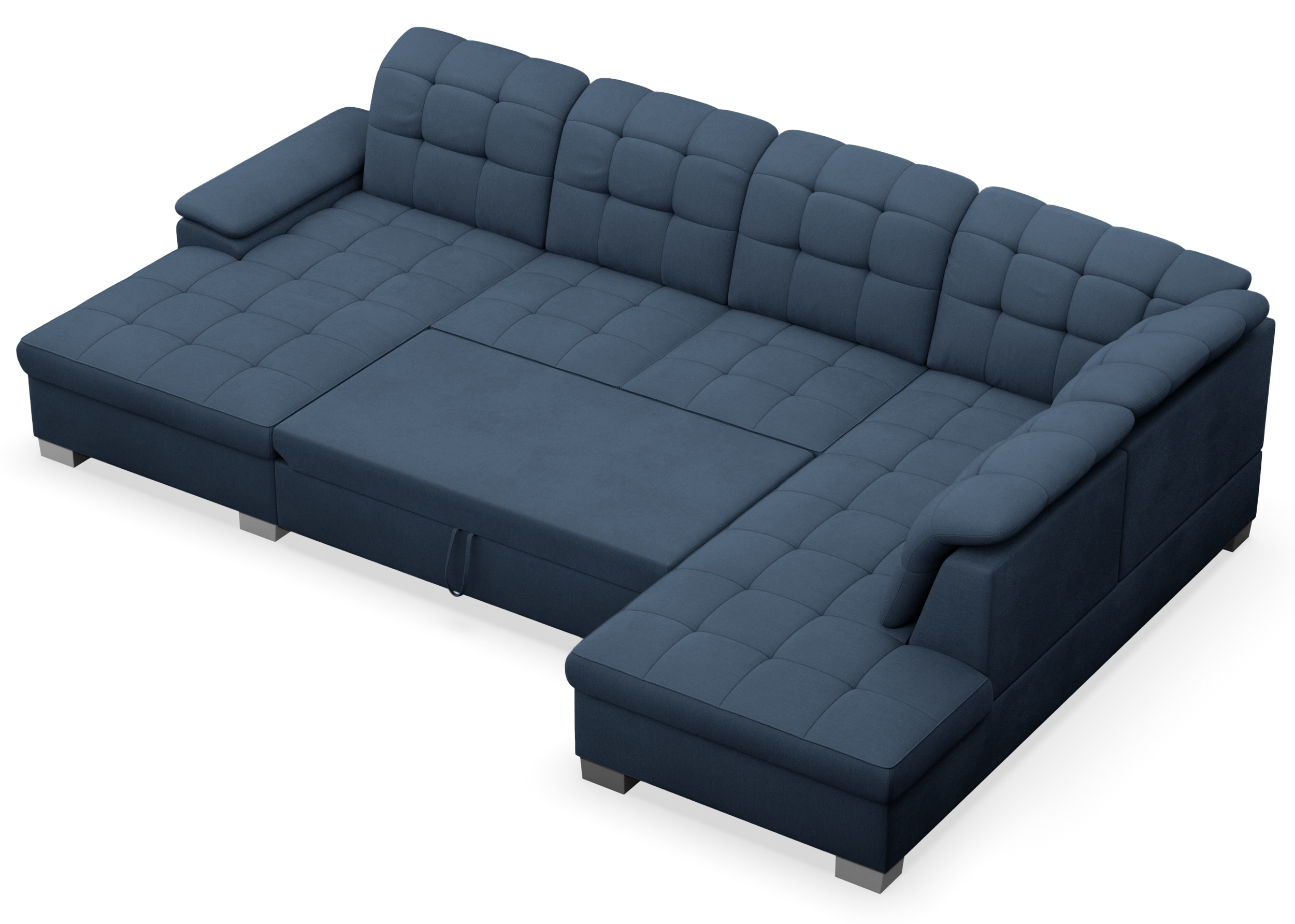 Ecksofa mit Schlaffunktion Jamaal U-förmig linksseitig mit Stauraum marineblau Flechtoptik