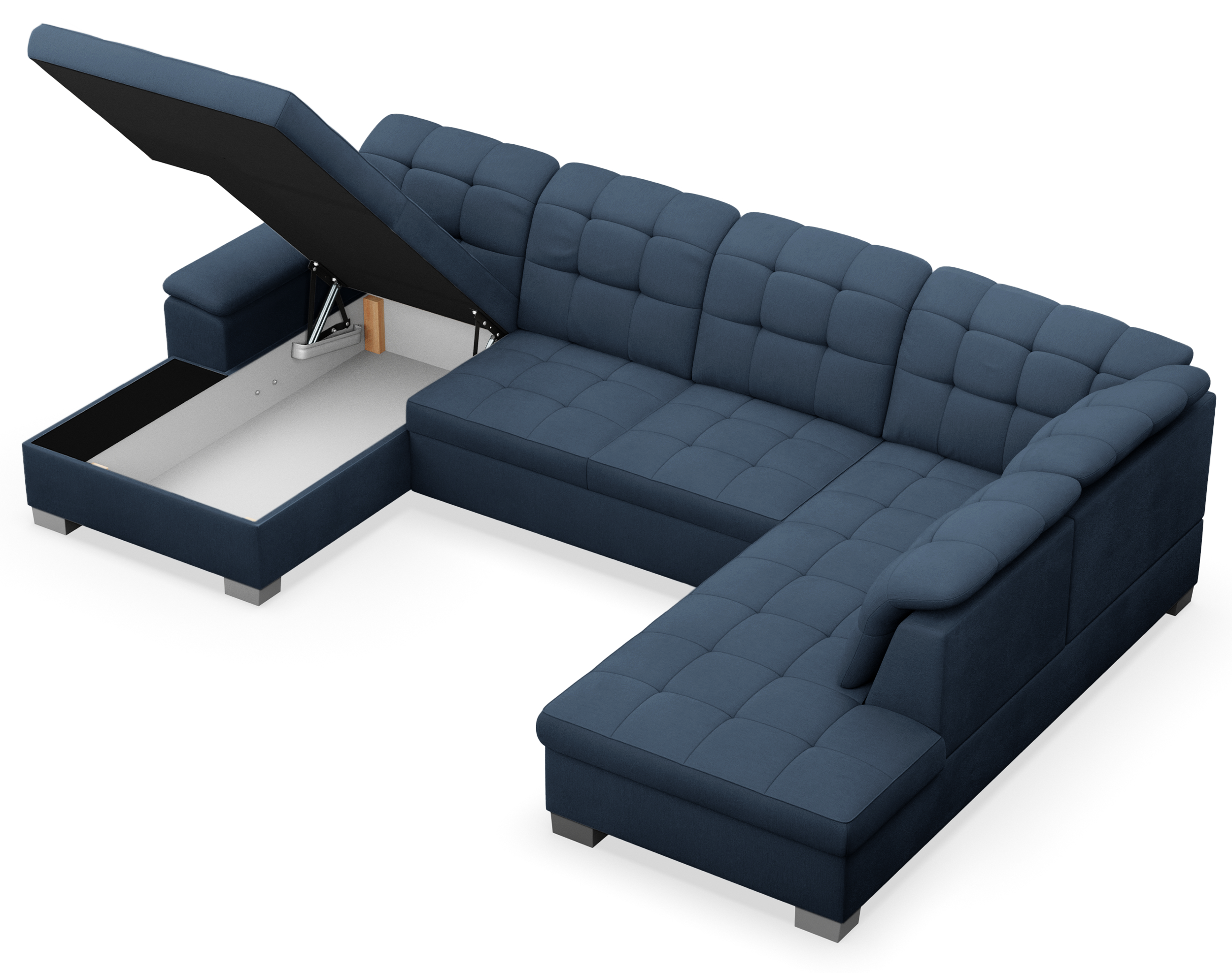 Ecksofa mit Schlaffunktion Jamaal U-förmig linksseitig mit Stauraum marineblau Flechtoptik
