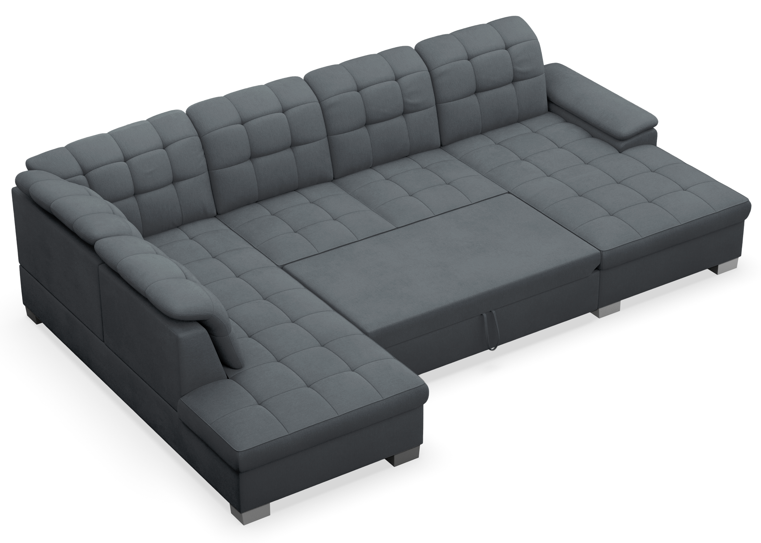 Ecksofa mit Schlaffunktion Jamaal, U-förmig, rechtsseitig, mit Stauraum, dunkelgraues Geflecht