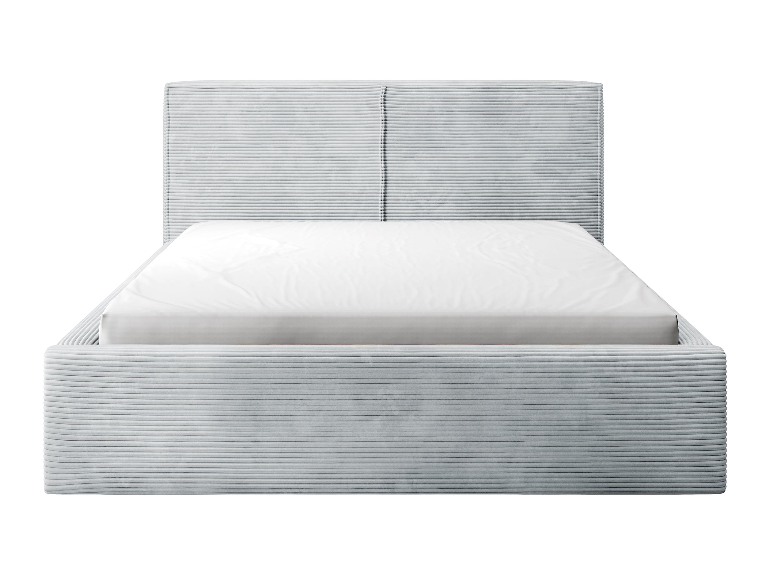 Gepolstertes Bett 140x200 cm Farese mit Stauraum und Gasdruckfeder, hellgrauer Cordstoff