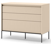 Trend-Kommode mit drei Schubladen und Beleuchtung, 104 cm, geriffelte Fronten, sandbeige / schwarz