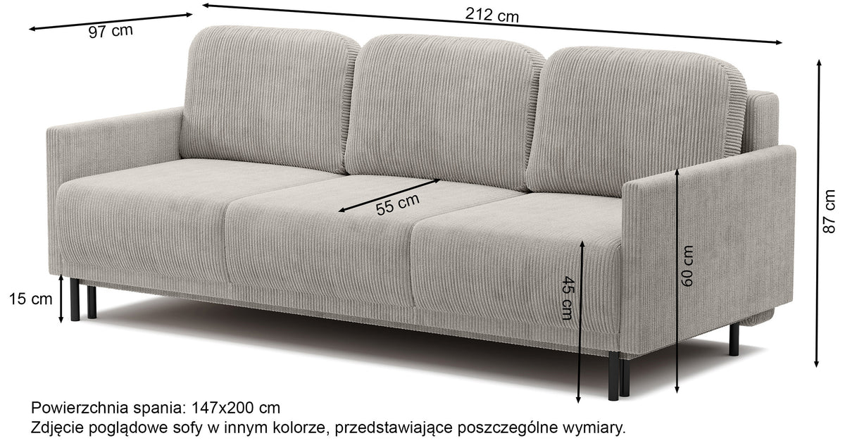 Dreisitziges Klappsofa Hamiel mit Stauraum, hellbeiger Cordstoff – Selsey EU