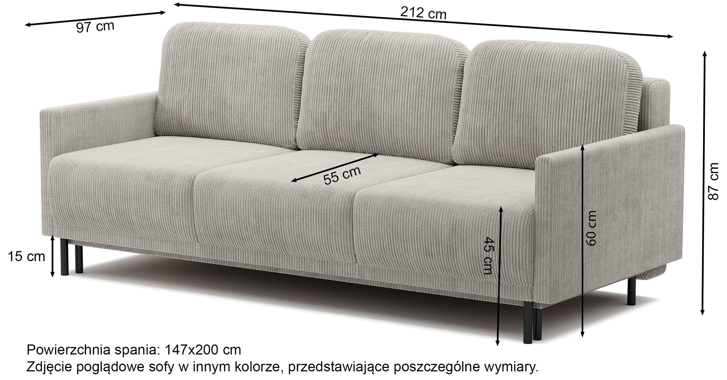 Dreisitziges ausklappbares Sofa Hamiel mit Stauraum, fliederfarbener Cordstoff