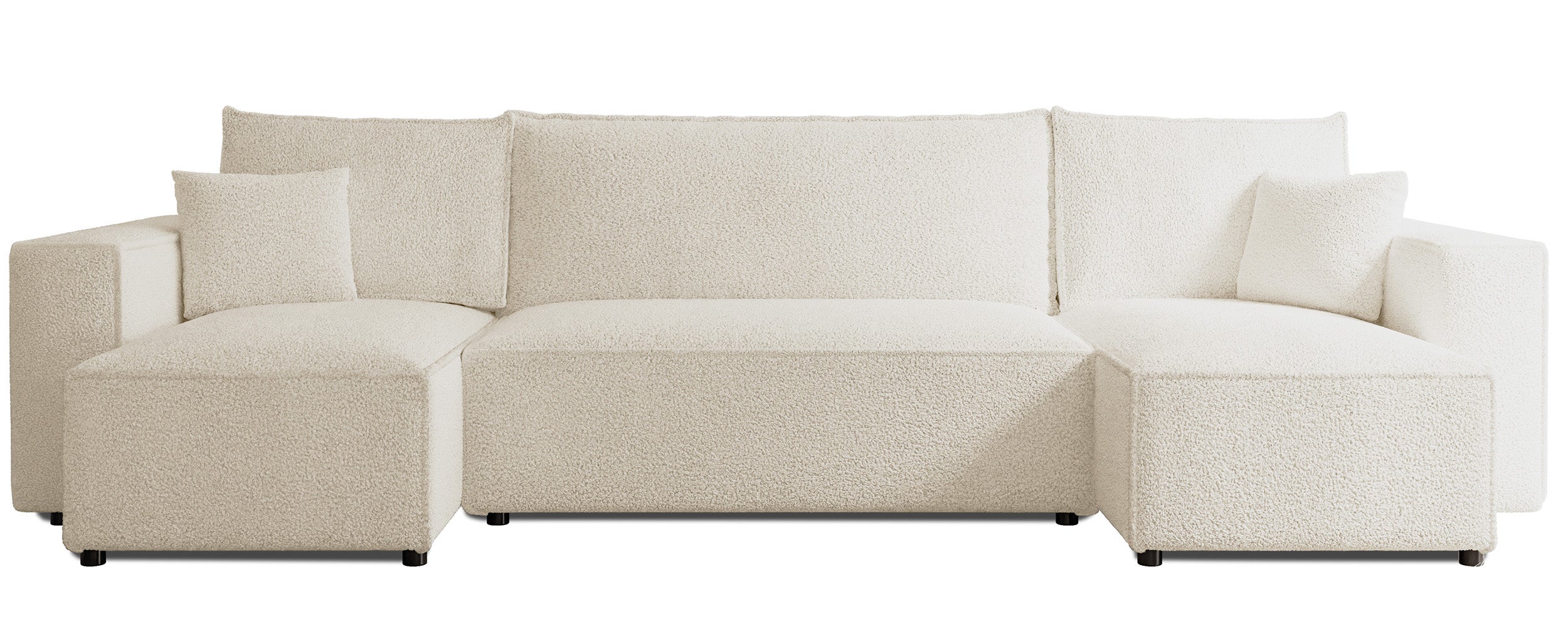 U-förmiges Ecksofa Scarlo mit Schlaffunktion, universell, mit Stauraum, cremefarbenes Bouclé