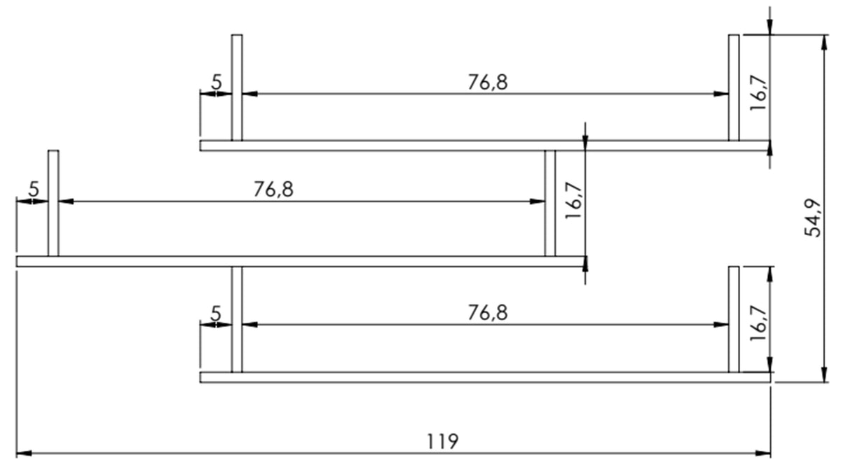 Hängeregal Kassi, dreistufig, 119 cm, Eiche Casella Braun