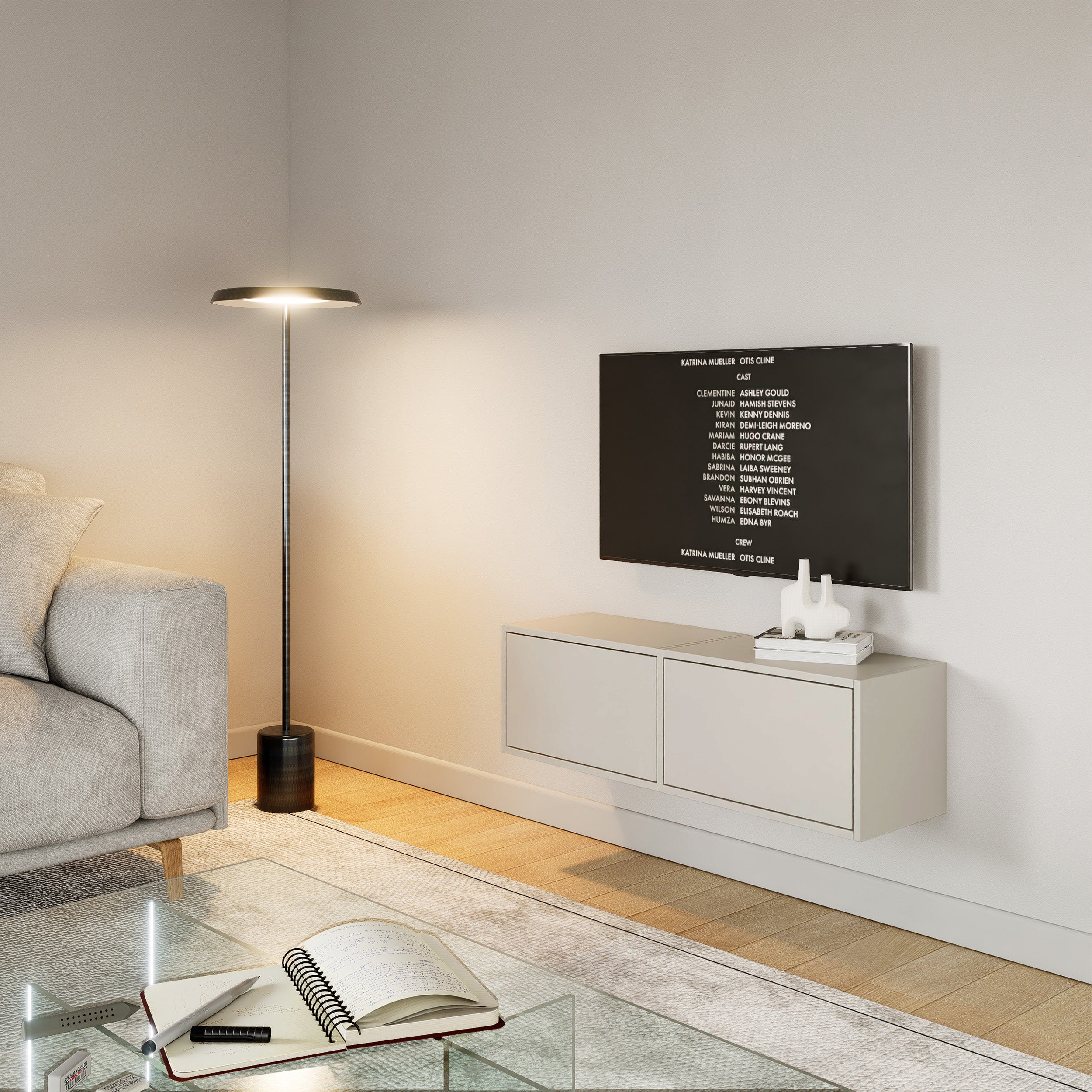 Hängender TV-Schrank Framme mit zwei Klappen, 100 cm, Kaschmir