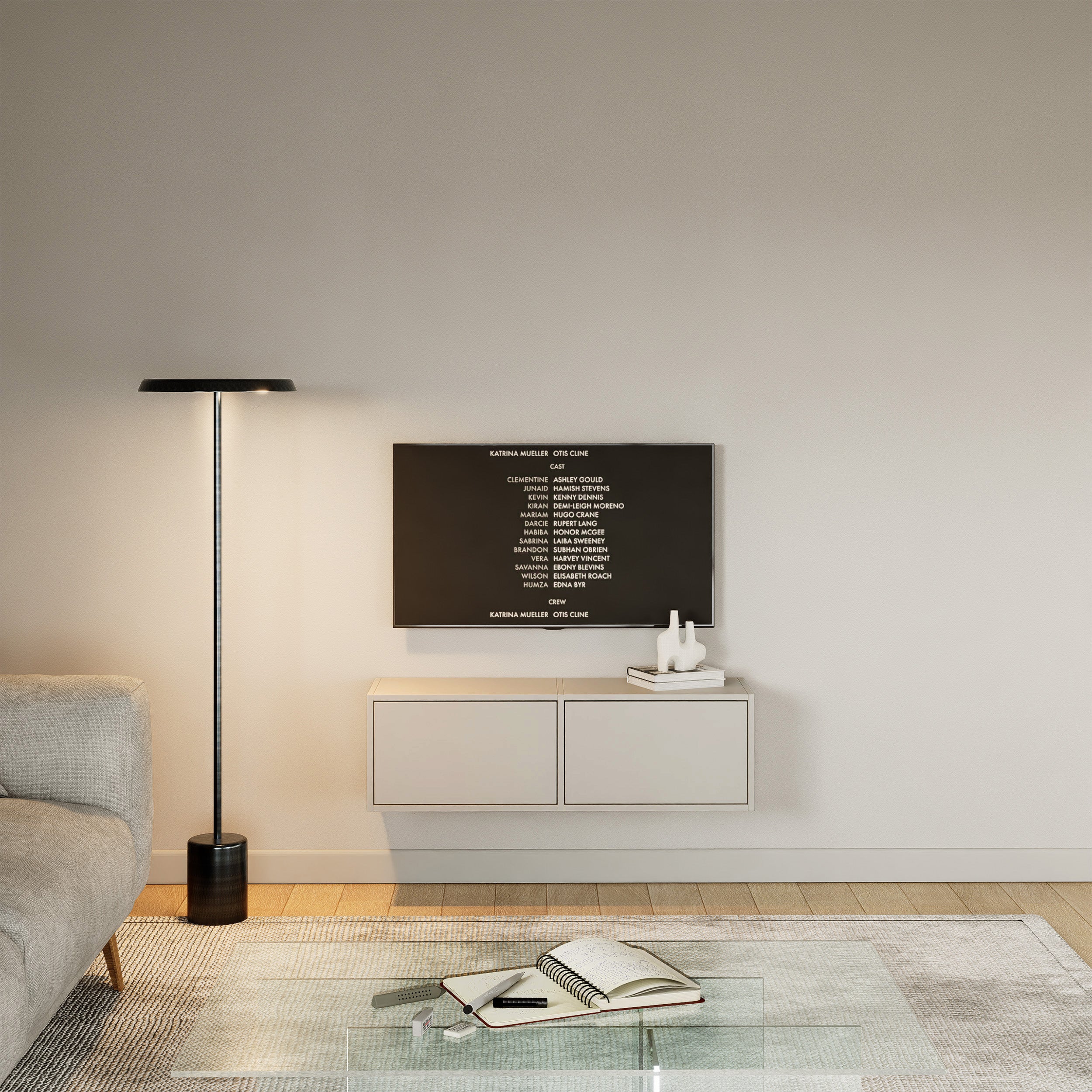 Hängender TV-Schrank Framme mit zwei Klappen, 100 cm, Kaschmir