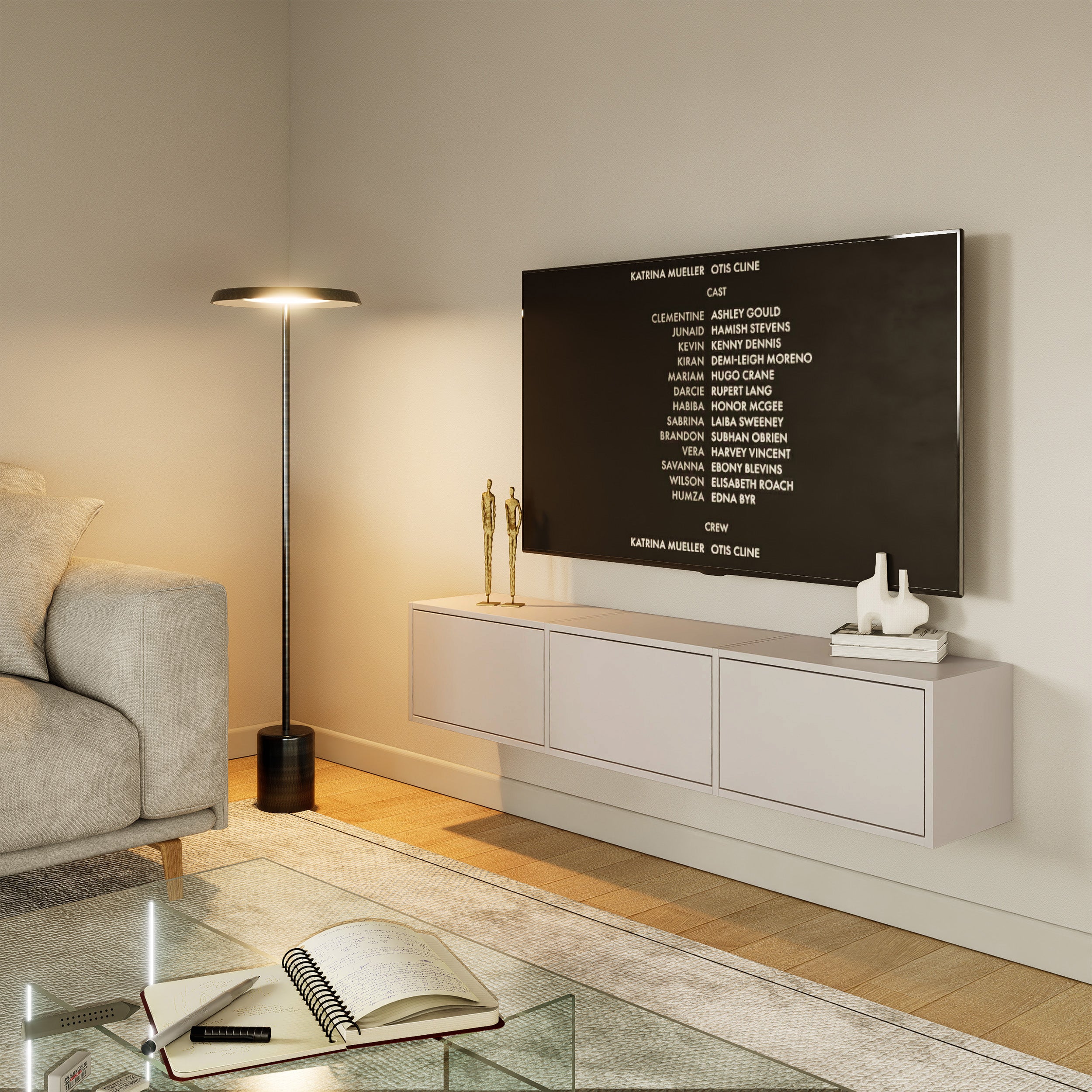 Hängender TV-Schrank Framme mit drei Klappen, 150 cm, Kaschmir