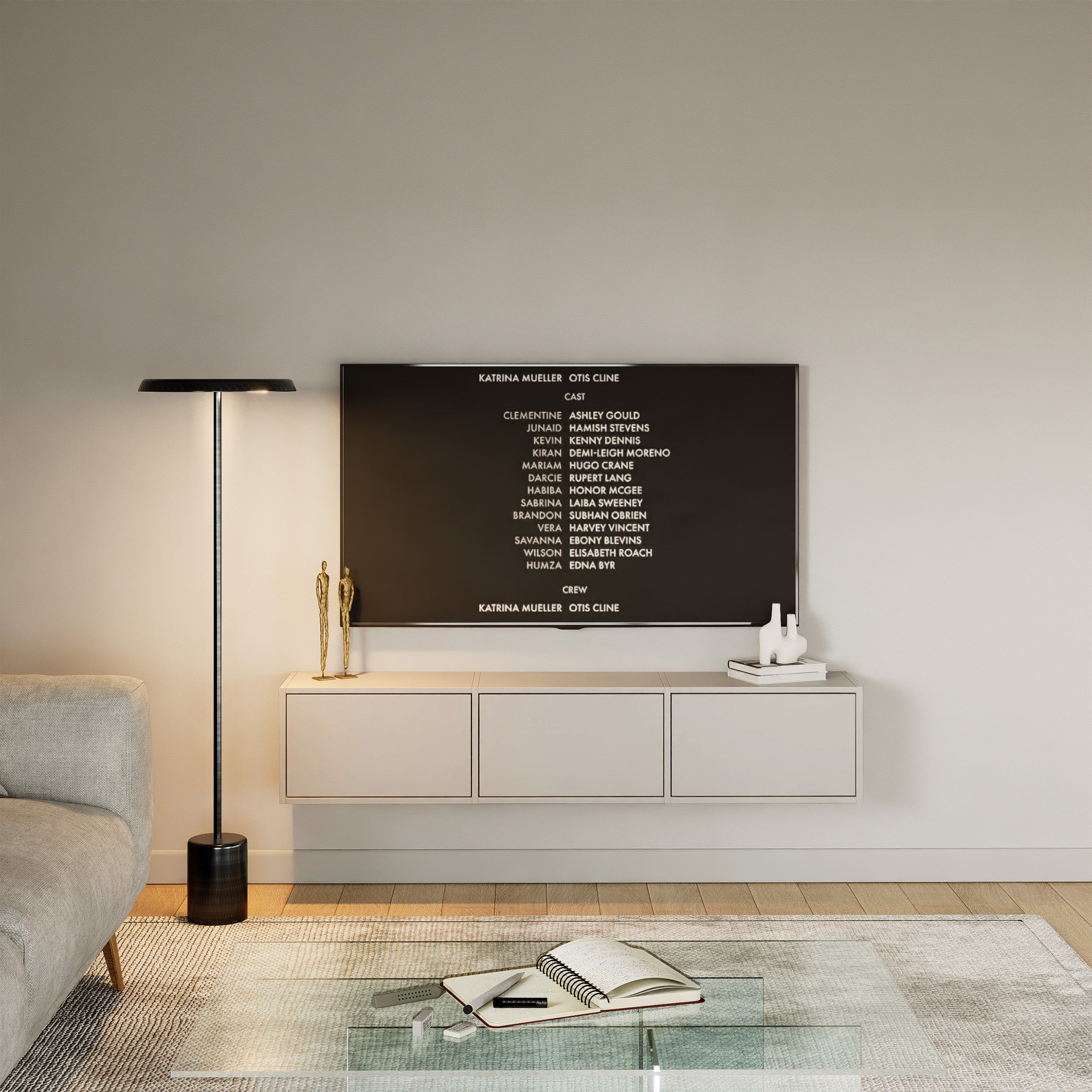 Hängender TV-Schrank Framme mit drei Klappen, 150 cm, Kaschmir