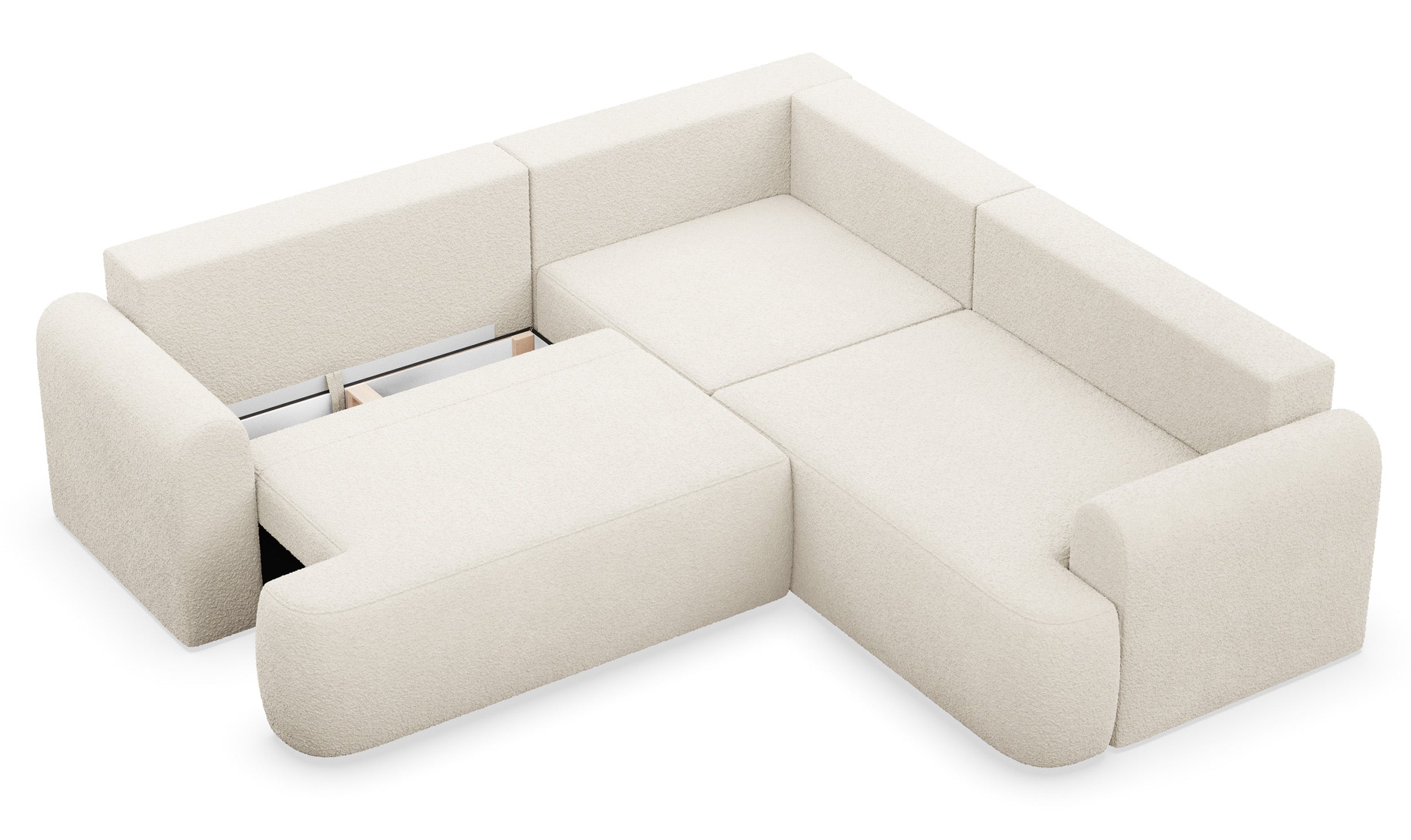 Ecksofa mit Schlaffunktion, Kaveo L-förmig, universell, hellbeige, Plüsch