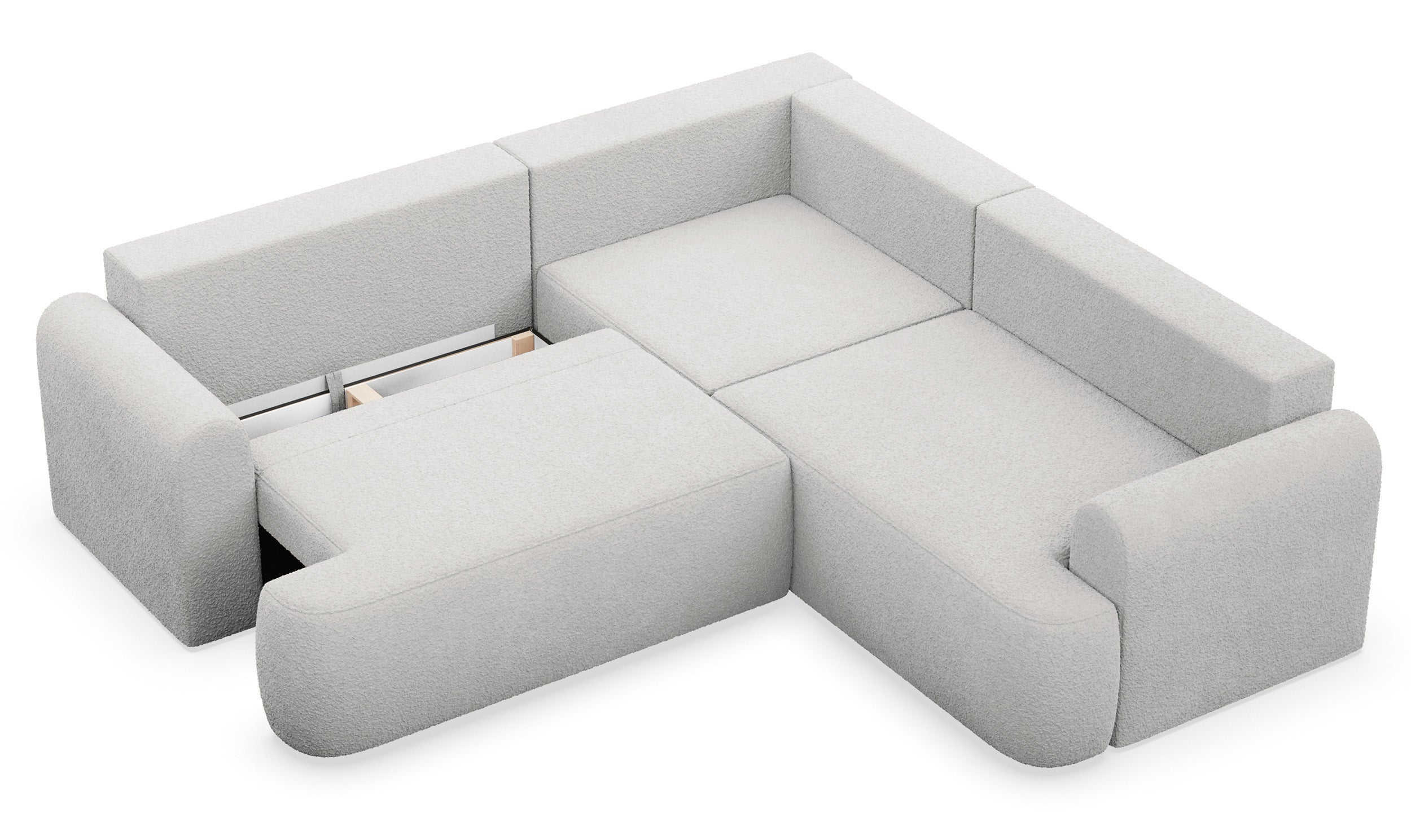 Ecksofa mit Schlaffunktion, Kaveo, L-förmig, universell, grau-beige, Plüsch