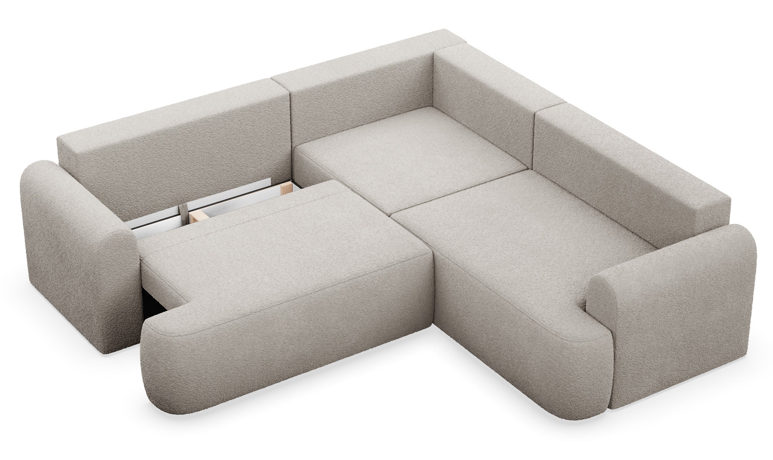 Ecksofa mit Schlaffunktion, Kaveo, L-förmig, universell, beige Plüsch