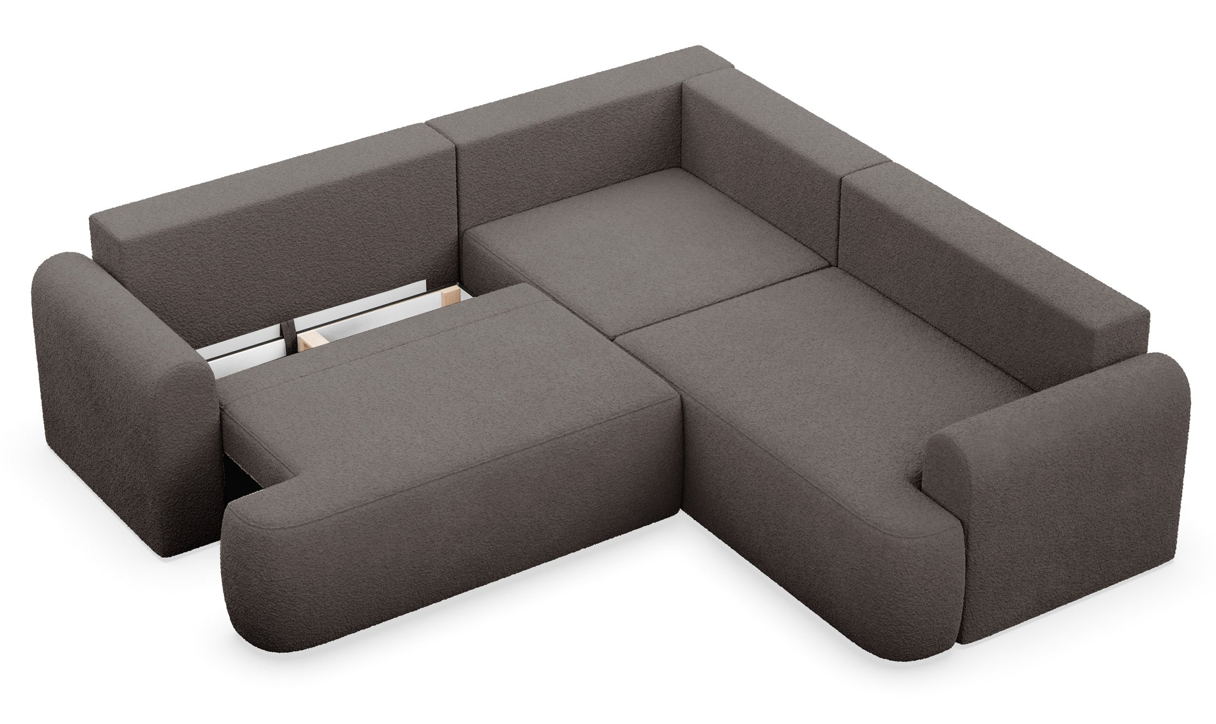 Ecksofa mit Schlaffunktion, Kaveo L-förmig, universell, brauner Plüsch