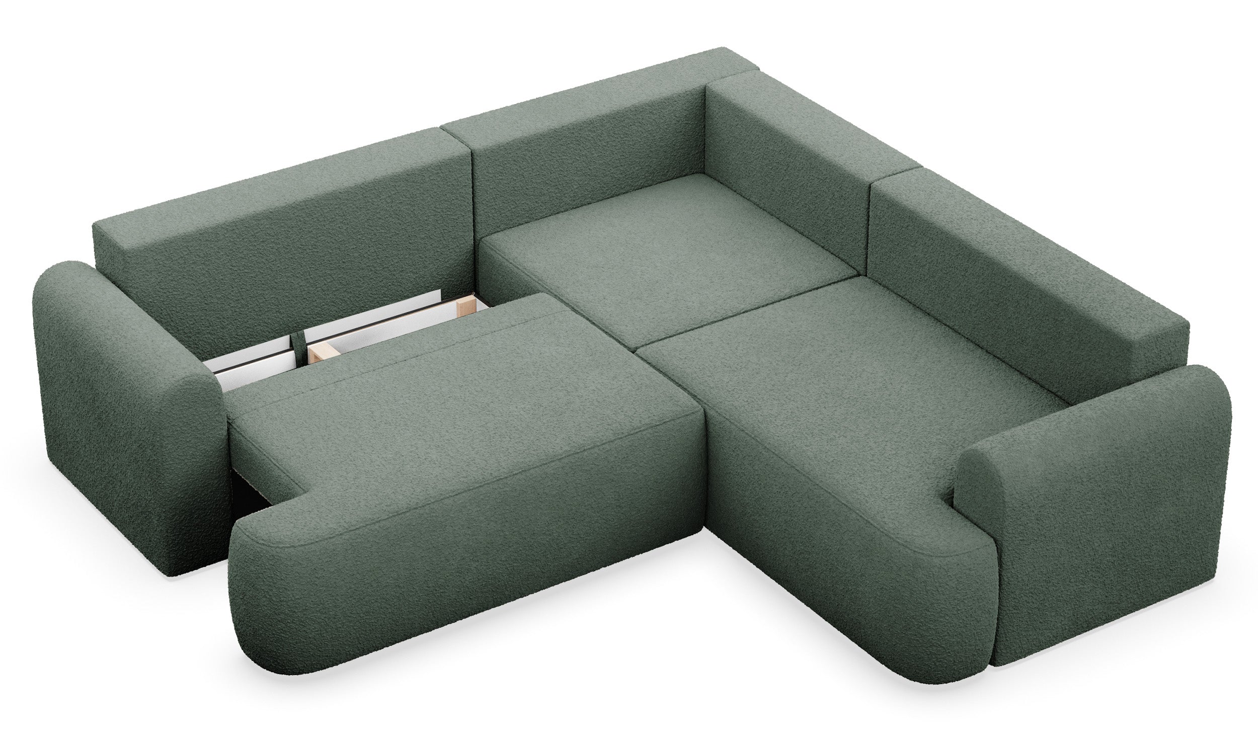 Ecksofa mit Schlaffunktion, Kaveo, L-förmig, universell, dunkelgrüner Samt