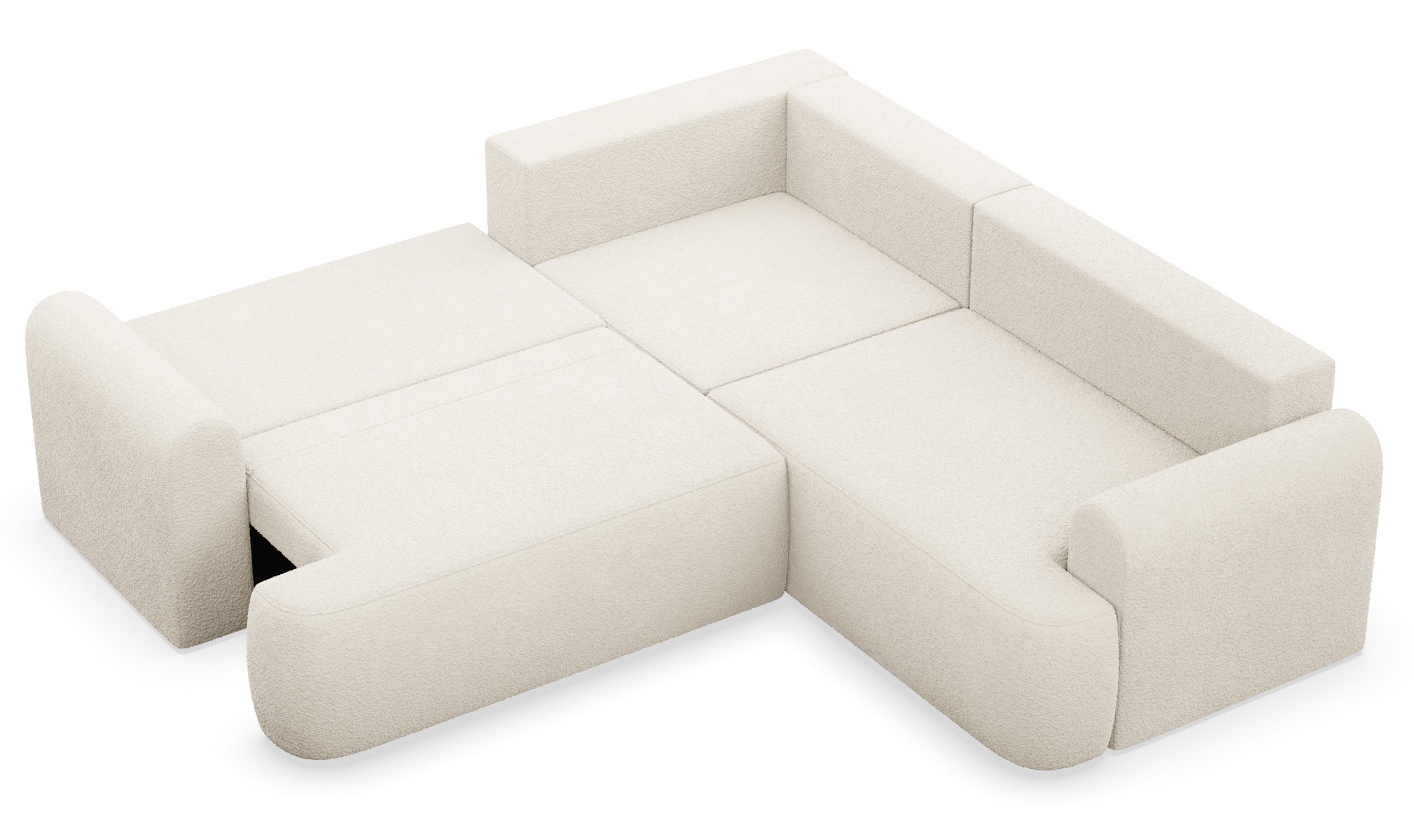 Ecksofa mit Schlaffunktion, Kaveo L-förmig, universell, hellbeige, Plüsch