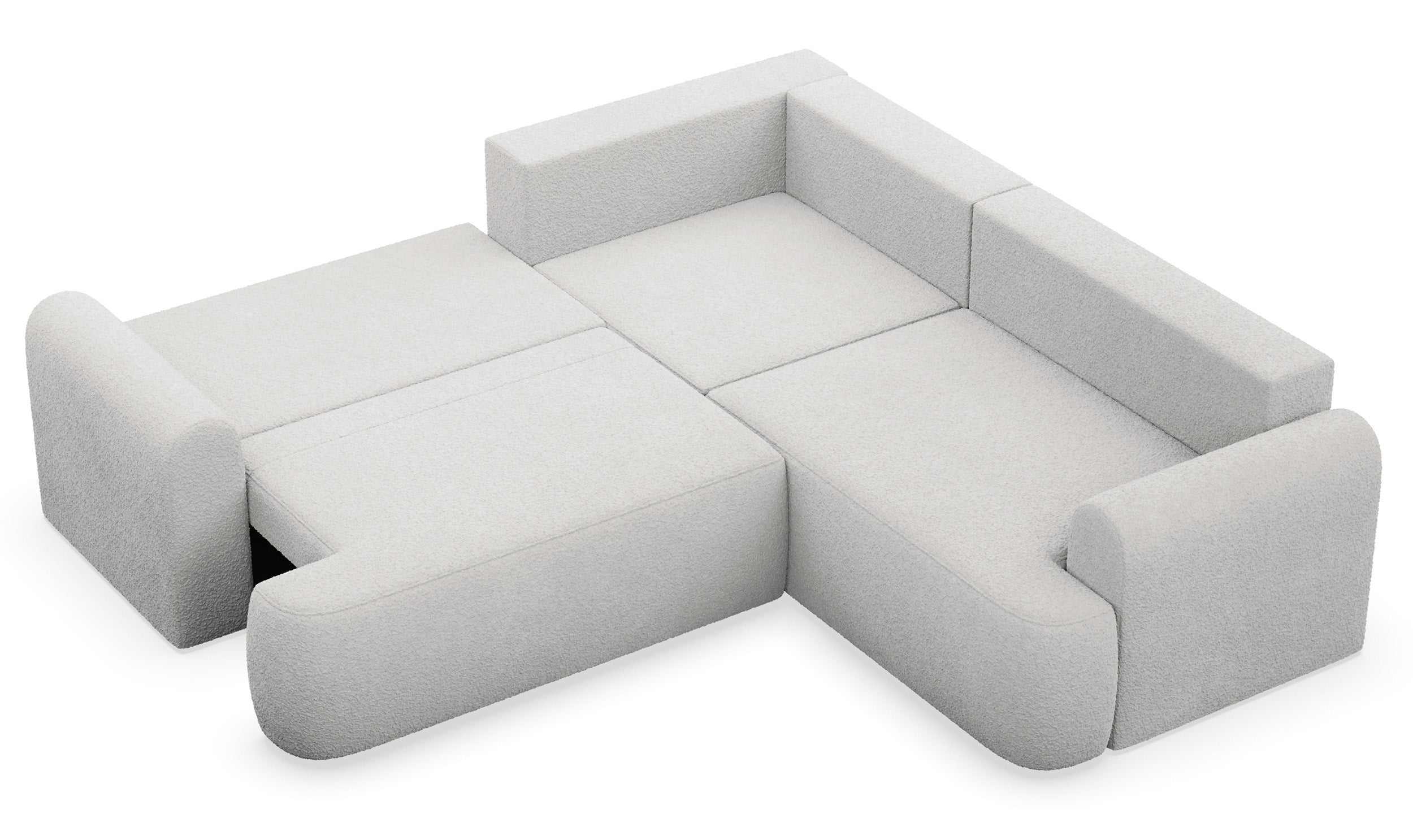 Ecksofa mit Schlaffunktion, Kaveo, L-förmig, universell, grau-beige, Plüsch