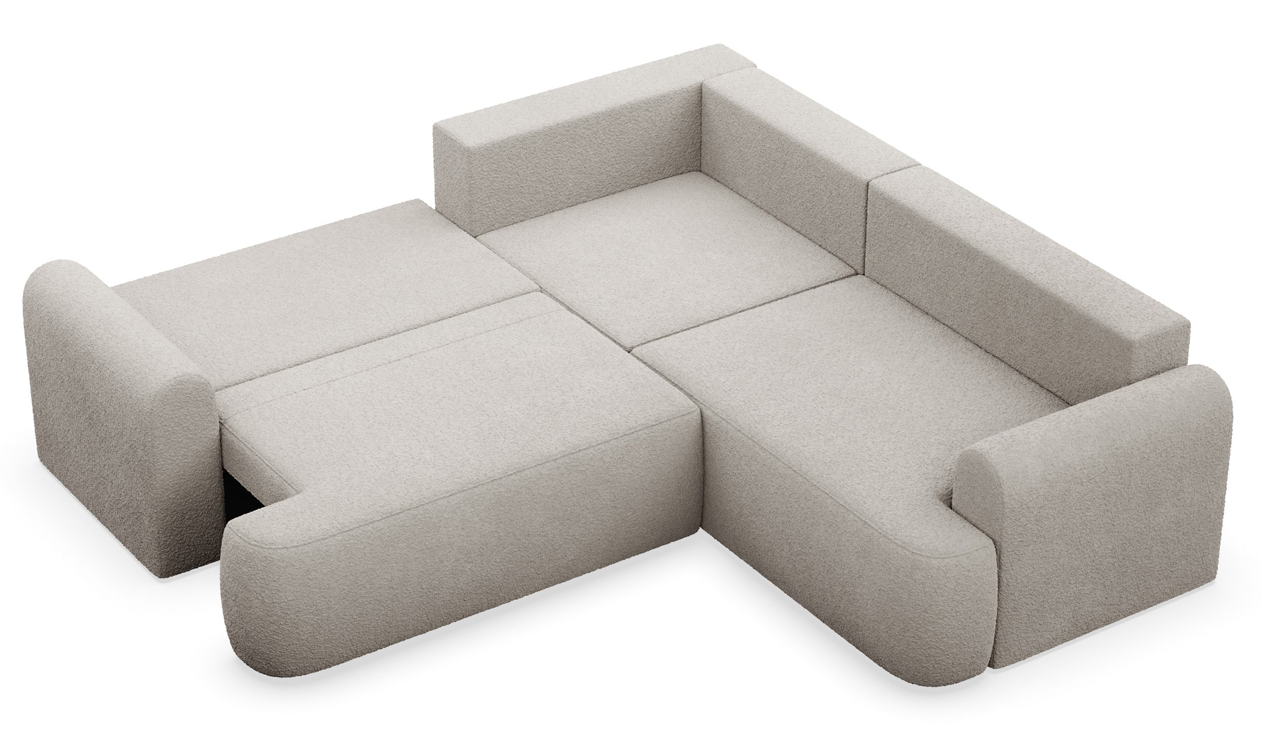Ecksofa mit Schlaffunktion, Kaveo, L-förmig, universell, beige Plüsch