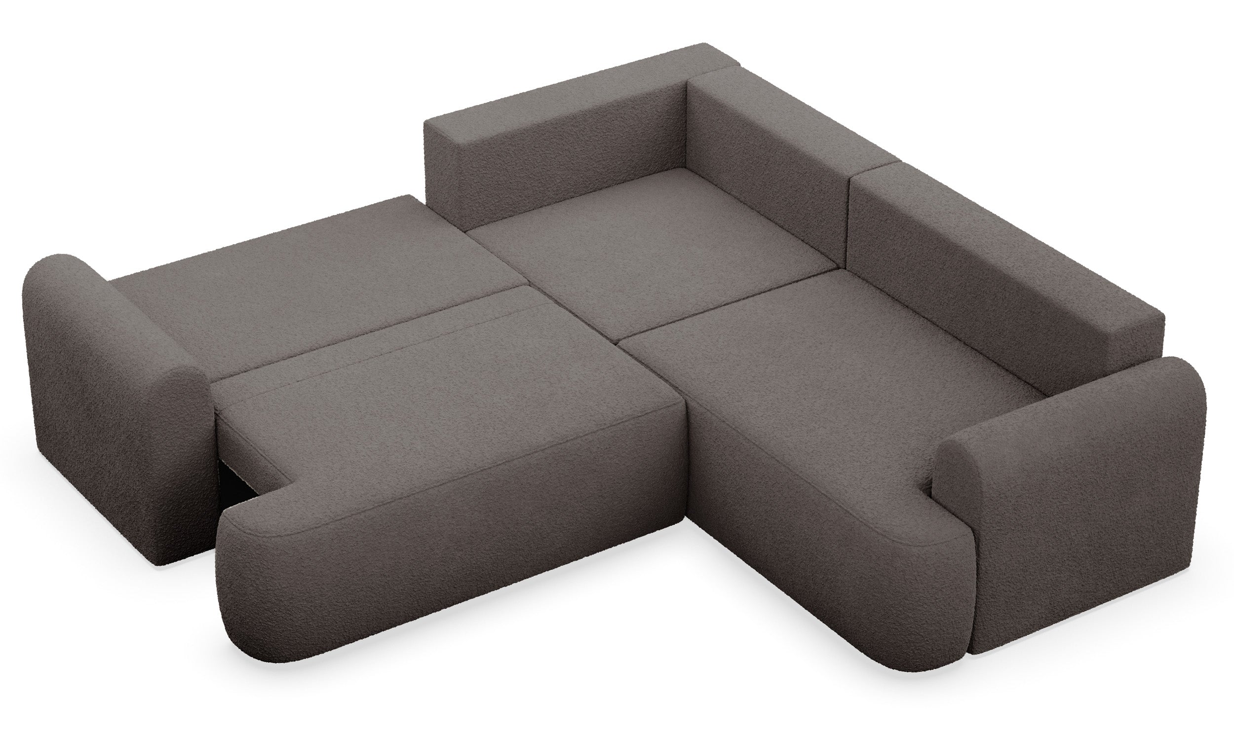 Ecksofa mit Schlaffunktion, Kaveo L-förmig, universell, brauner Plüsch