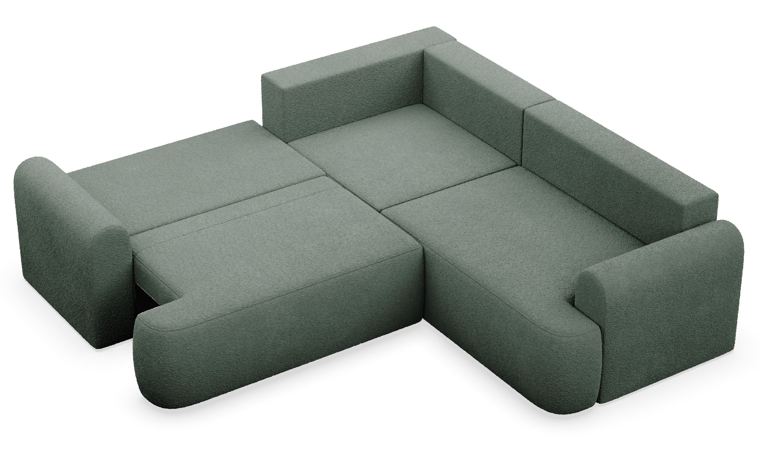 Ecksofa mit Schlaffunktion, Kaveo, L-förmig, universell, dunkelgrüner Samt