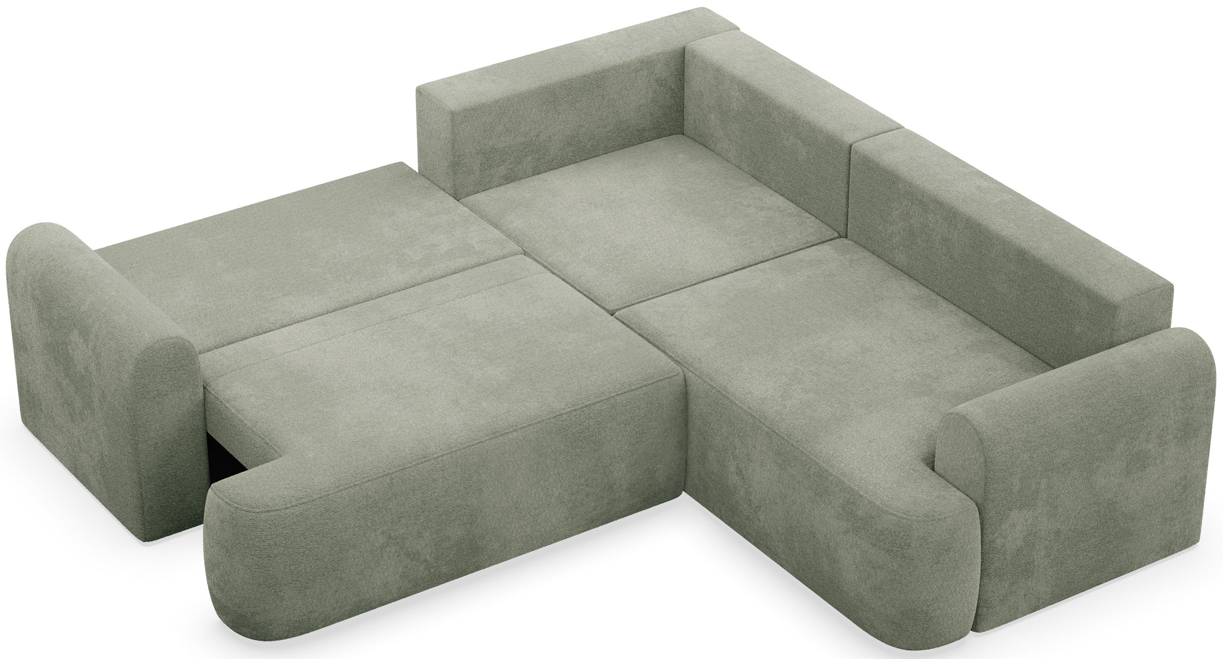 Ecksofa mit Schlaffunktion, Eckcouch Kaveo L-förmig, universell, Salbeigrün, Chenille