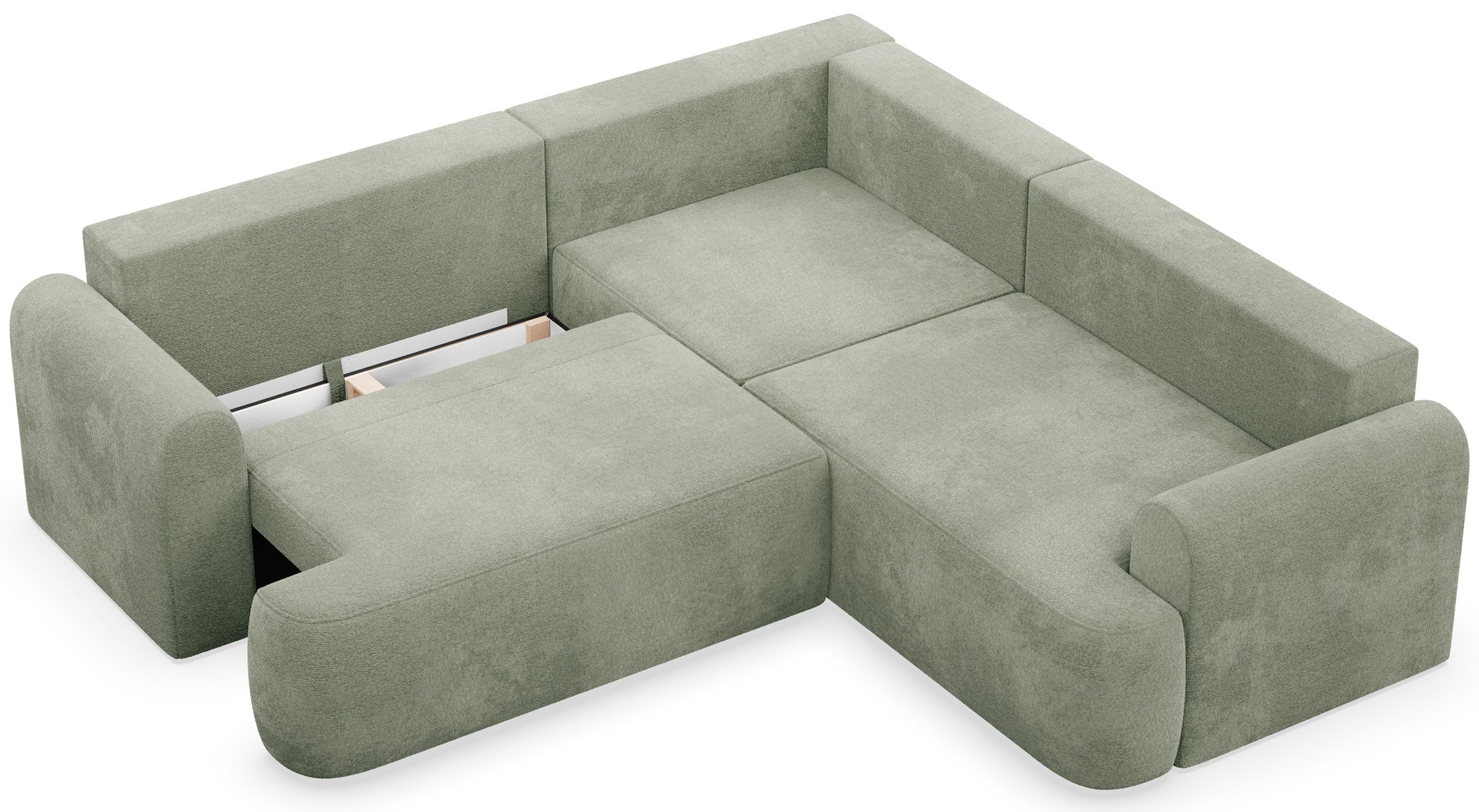 Ecksofa mit Schlaffunktion, Eckcouch Kaveo L-förmig, universell, Salbeigrün, Chenille