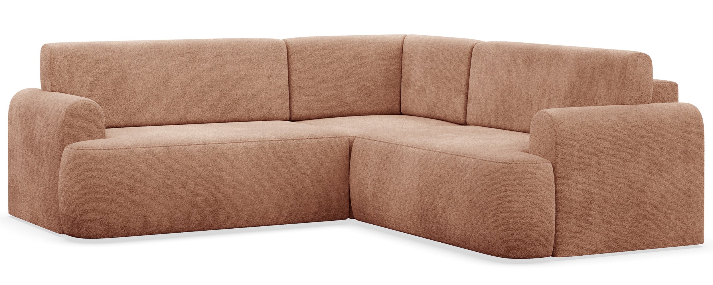 Ecksofa mit Schlaffunktion, Kaveo, L-förmig, universell, pfirsichfarbener Chenille-Stoff