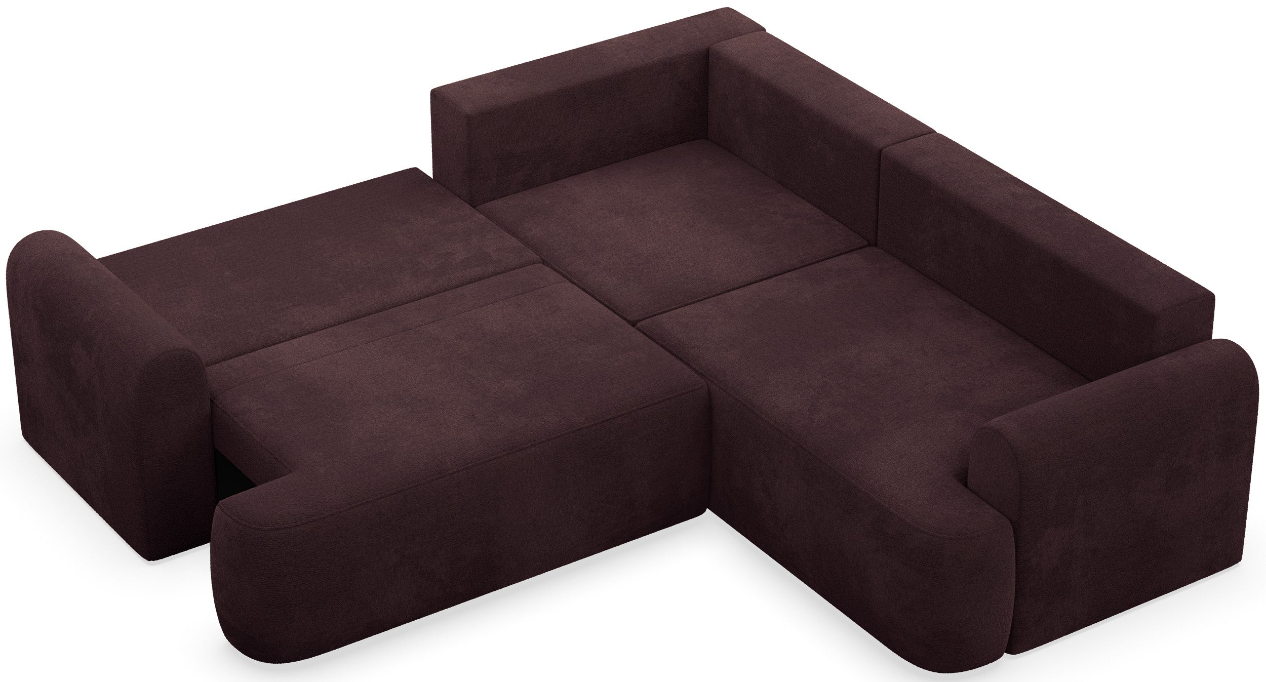 Ecksofa mit Schlaffunktion, Kaveo, L-förmig, universell, pflaumenfarbener Chenille-Stoff