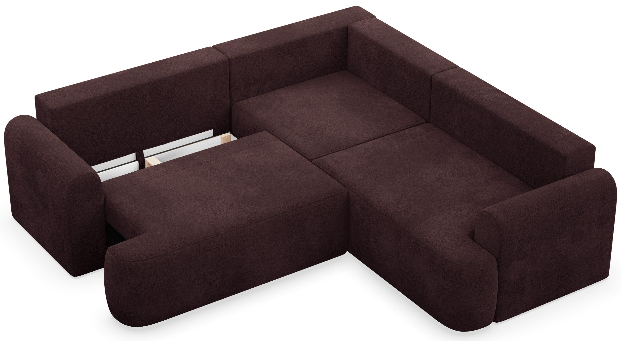 Ecksofa mit Schlaffunktion, Kaveo, L-förmig, universell, pflaumenfarbener Chenille-Stoff