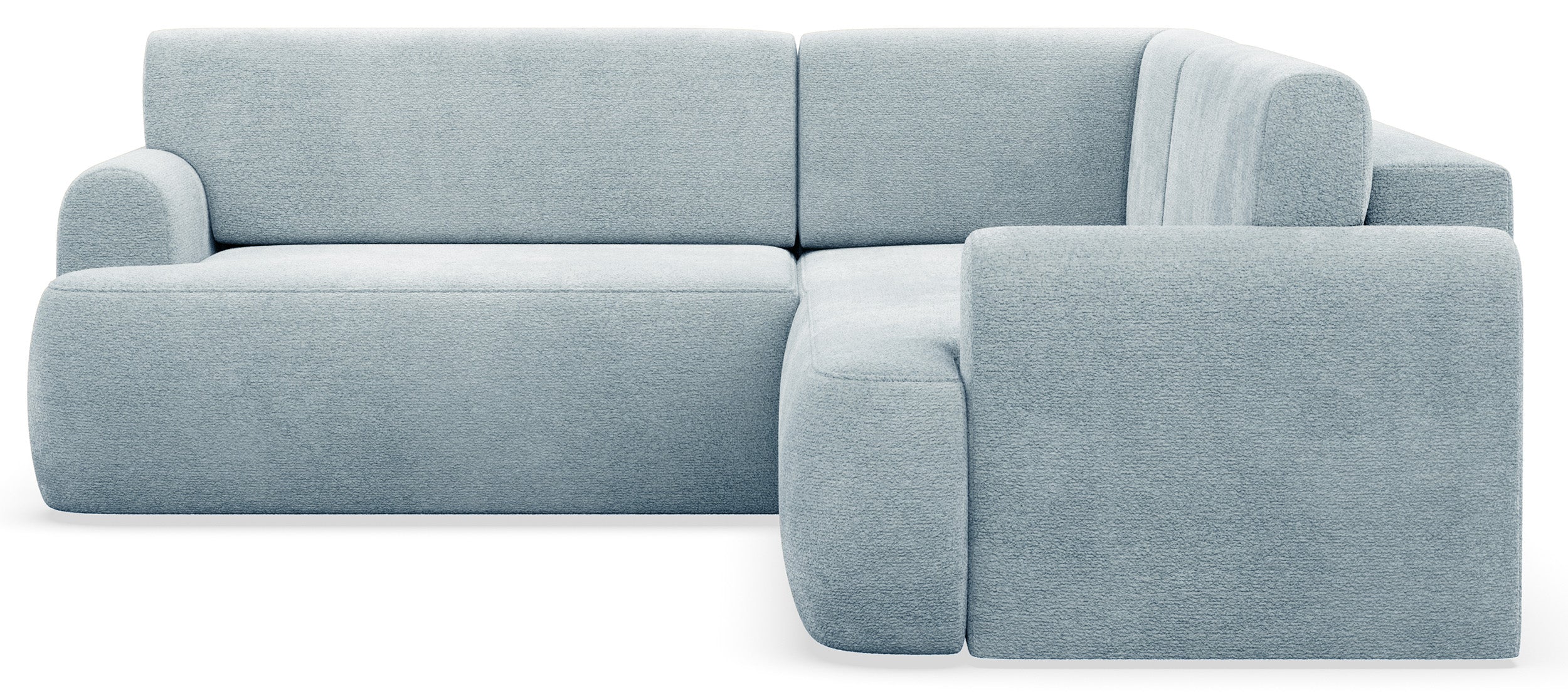 Ecksofa mit Schlaffunktion, L-förmig, universell, hellblauer Chenille-Stoff Kaveo
