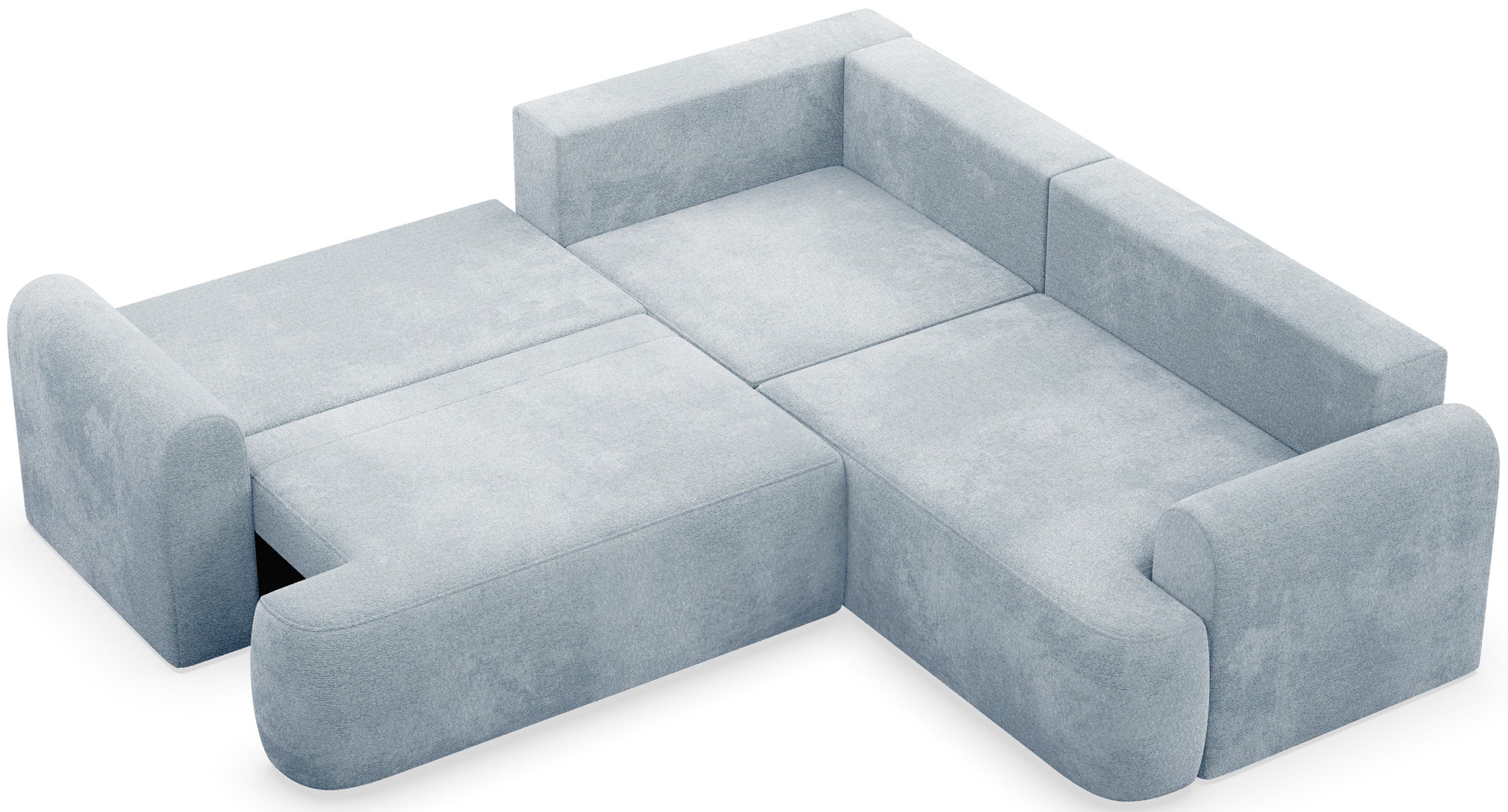 Ecksofa mit Schlaffunktion, L-förmig, universell, hellblauer Chenille-Stoff Kaveo