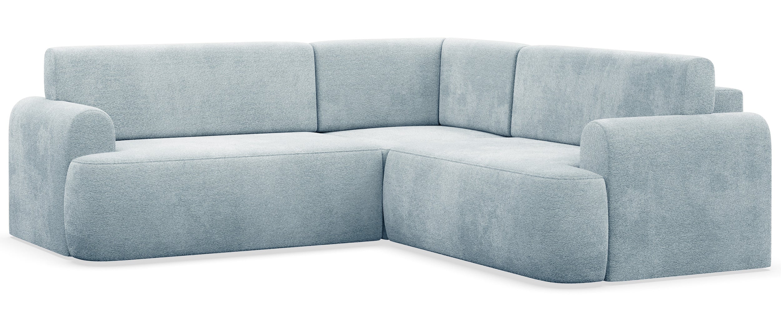 Ecksofa mit Schlaffunktion, L-förmig, universell, hellblauer Chenille-Stoff Kaveo