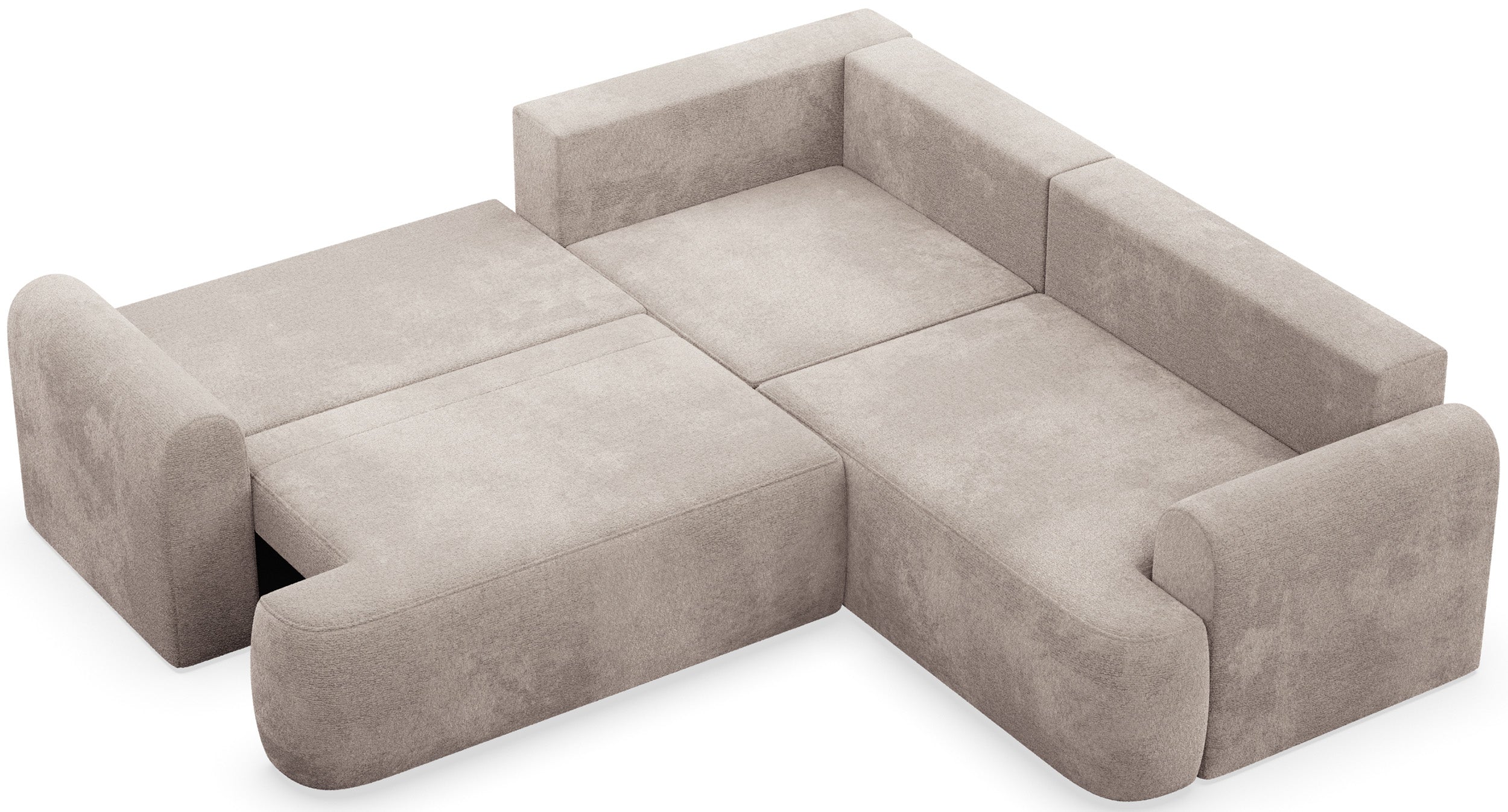 Ecksofa mit Schlaffunktion, Kaveo, L-förmig, universell, grau-beige Chenille