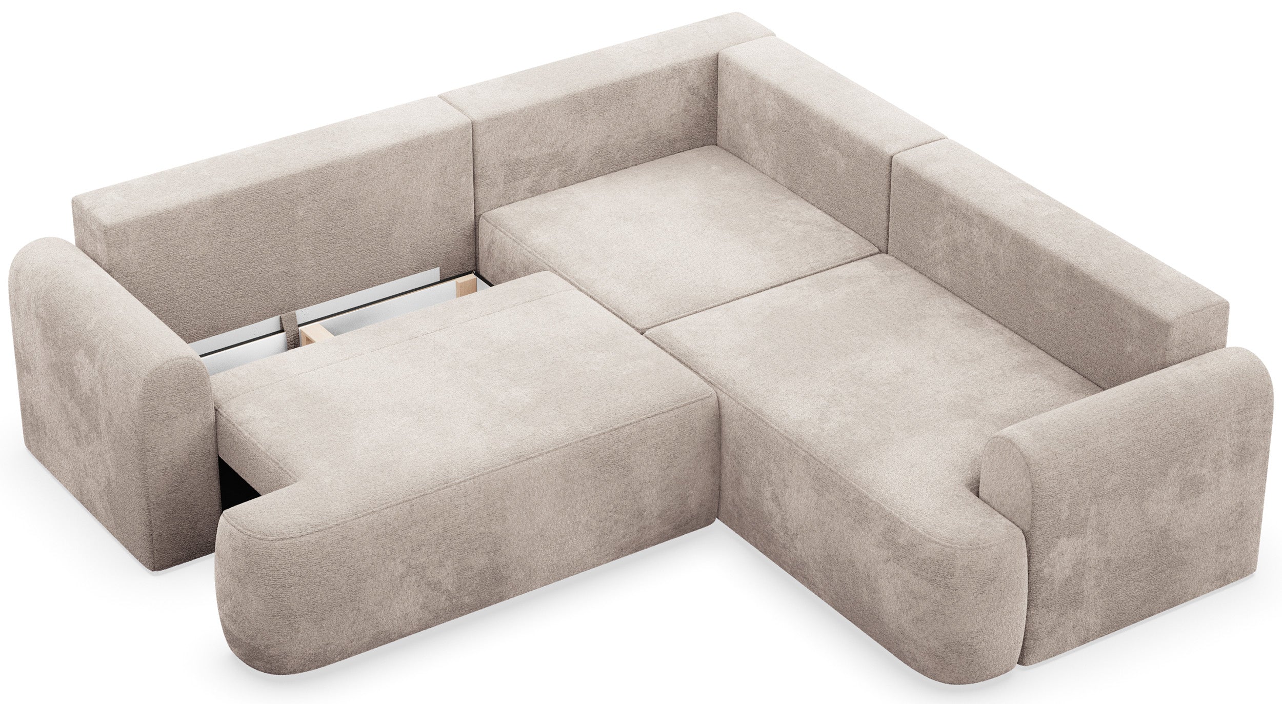 Ecksofa mit Schlaffunktion, Kaveo, L-förmig, universell, grau-beige Chenille