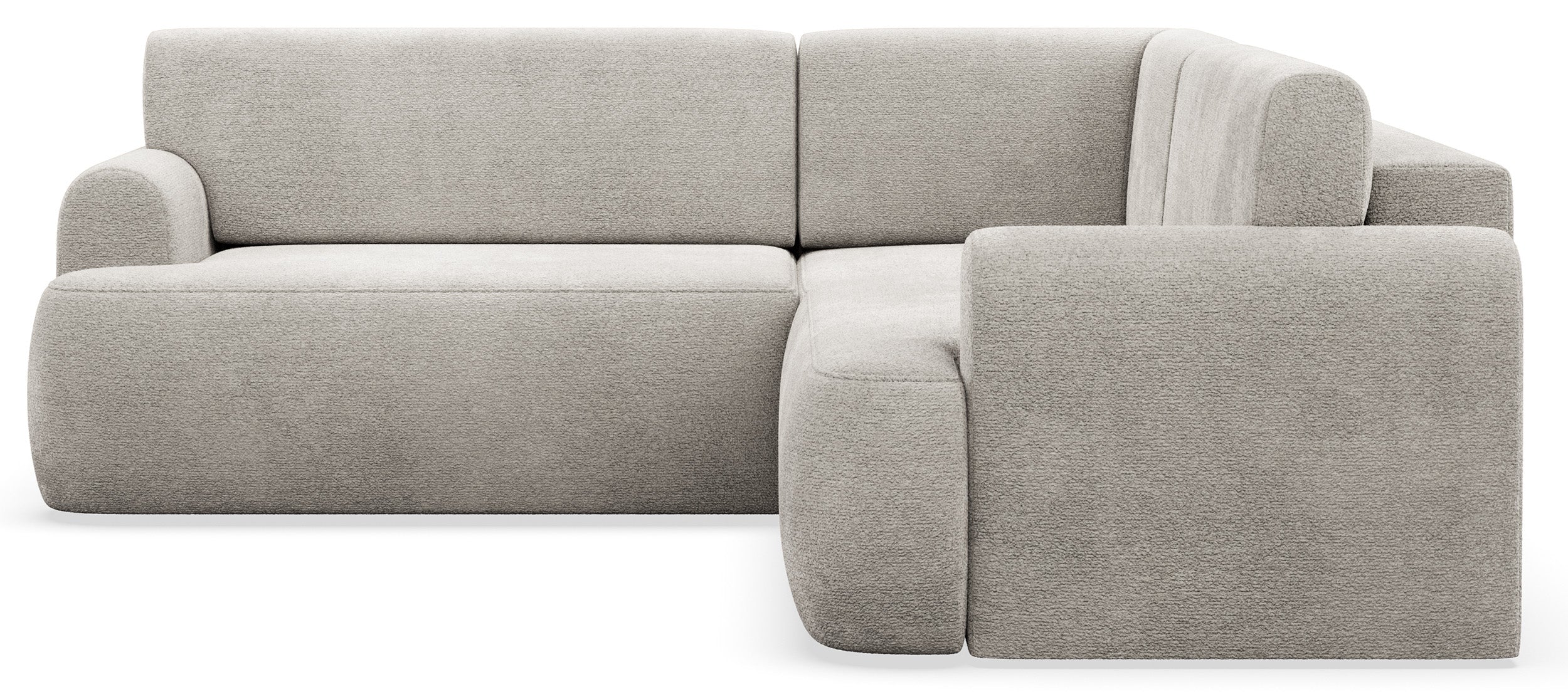 Ecksofa mit Schlaffunktion, Kaveo, L-förmig, universell, hellgrauer Chenille-Stoff