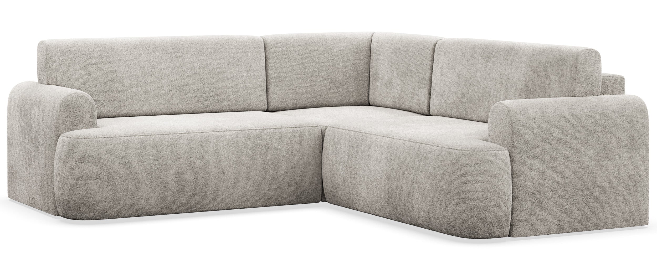 Ecksofa mit Schlaffunktion, Kaveo, L-förmig, universell, hellgrauer Chenille-Stoff