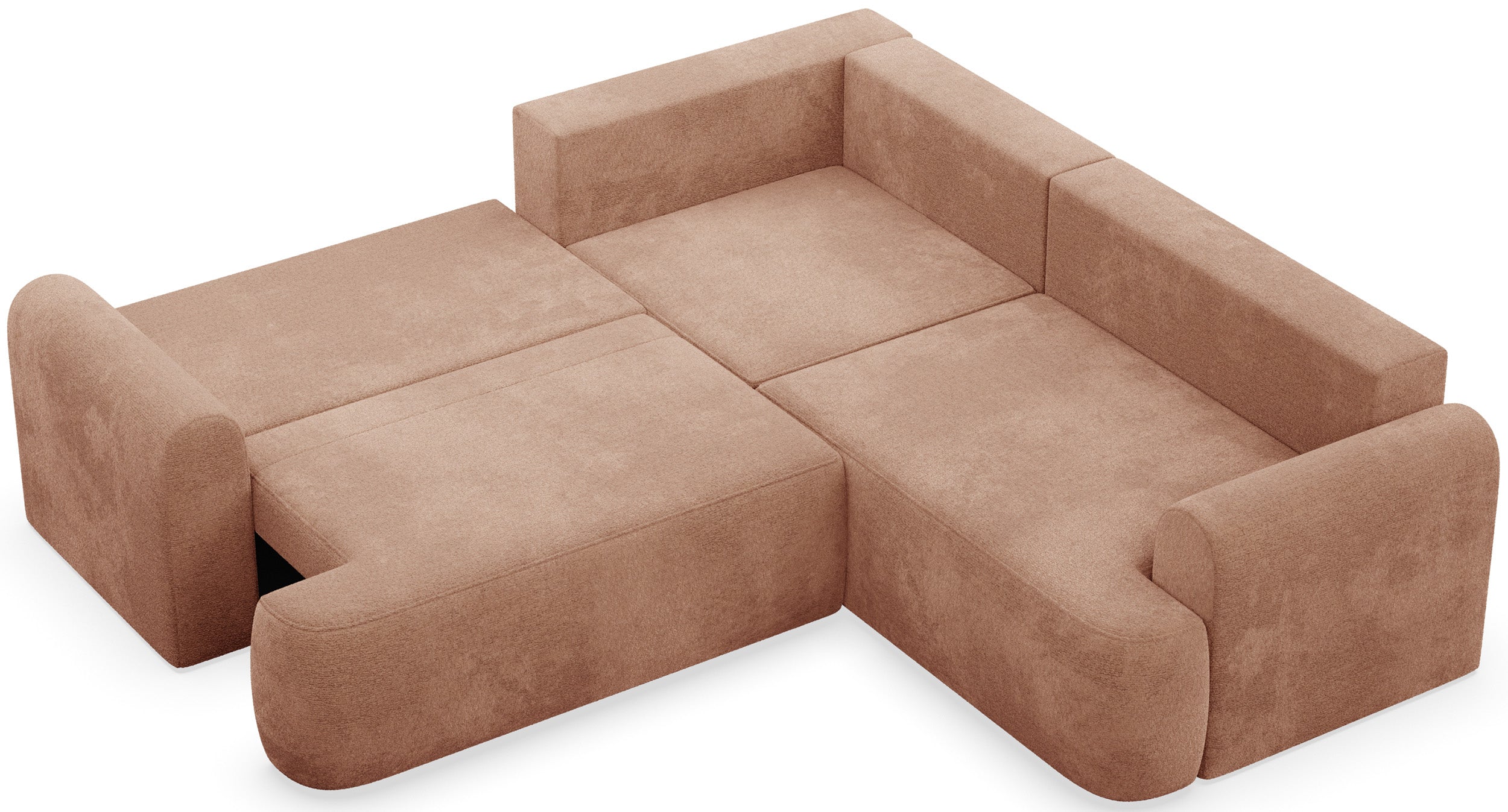 Ecksofa mit Schlaffunktion, Kaveo, L-förmig, universell, pfirsichfarbener Chenille-Stoff