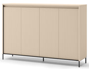 Hohe Kommode Trend mit vier Türen und Beleuchtung, 153 cm, gerillte Fronten, sandbeige / schwarz