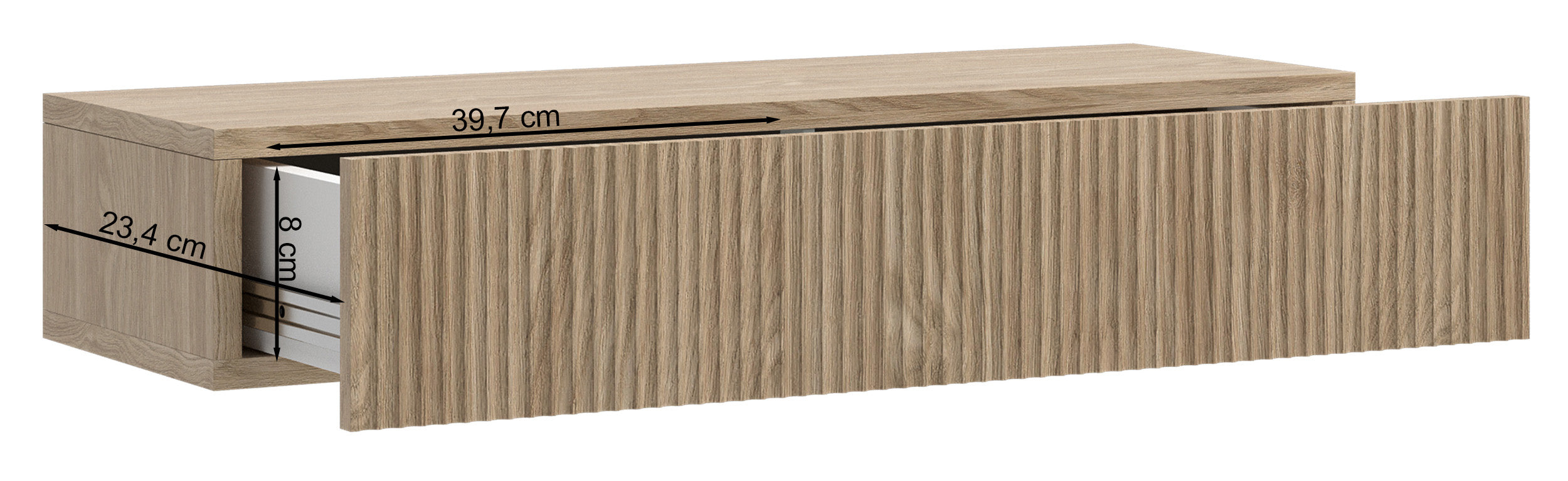 Hängende Nolie-Konsole mit Schublade und Rillen an der Front, 90 cm, geölte Eiche
