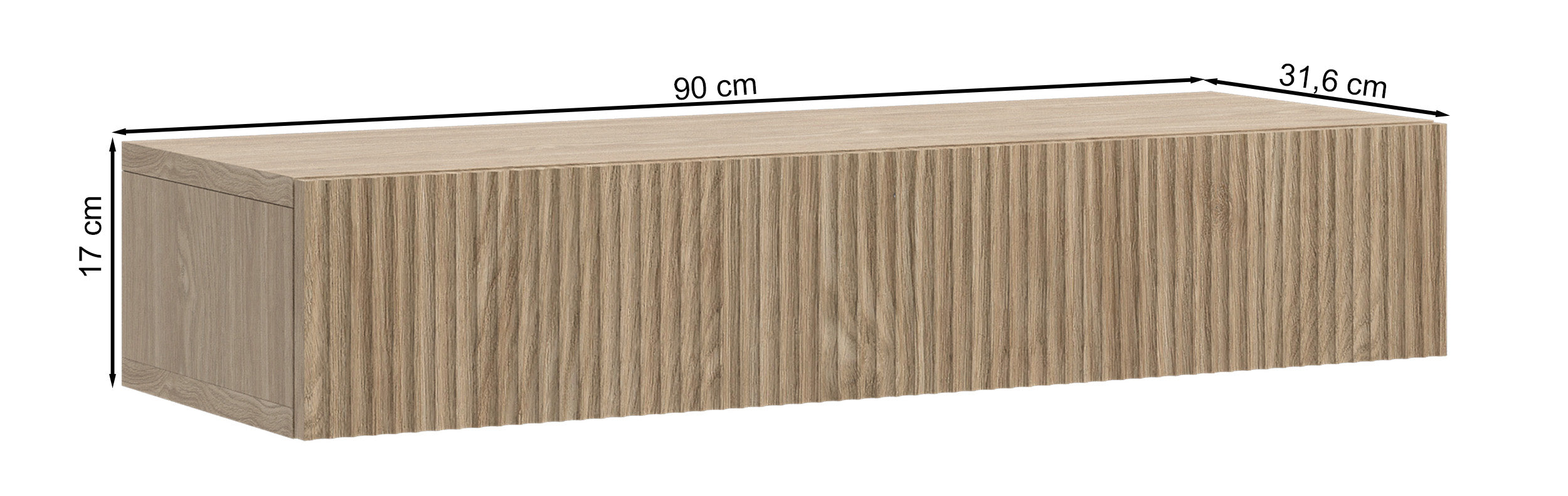 Hängende Nolie-Konsole mit Schublade und Rillen an der Front, 90 cm, geölte Eiche