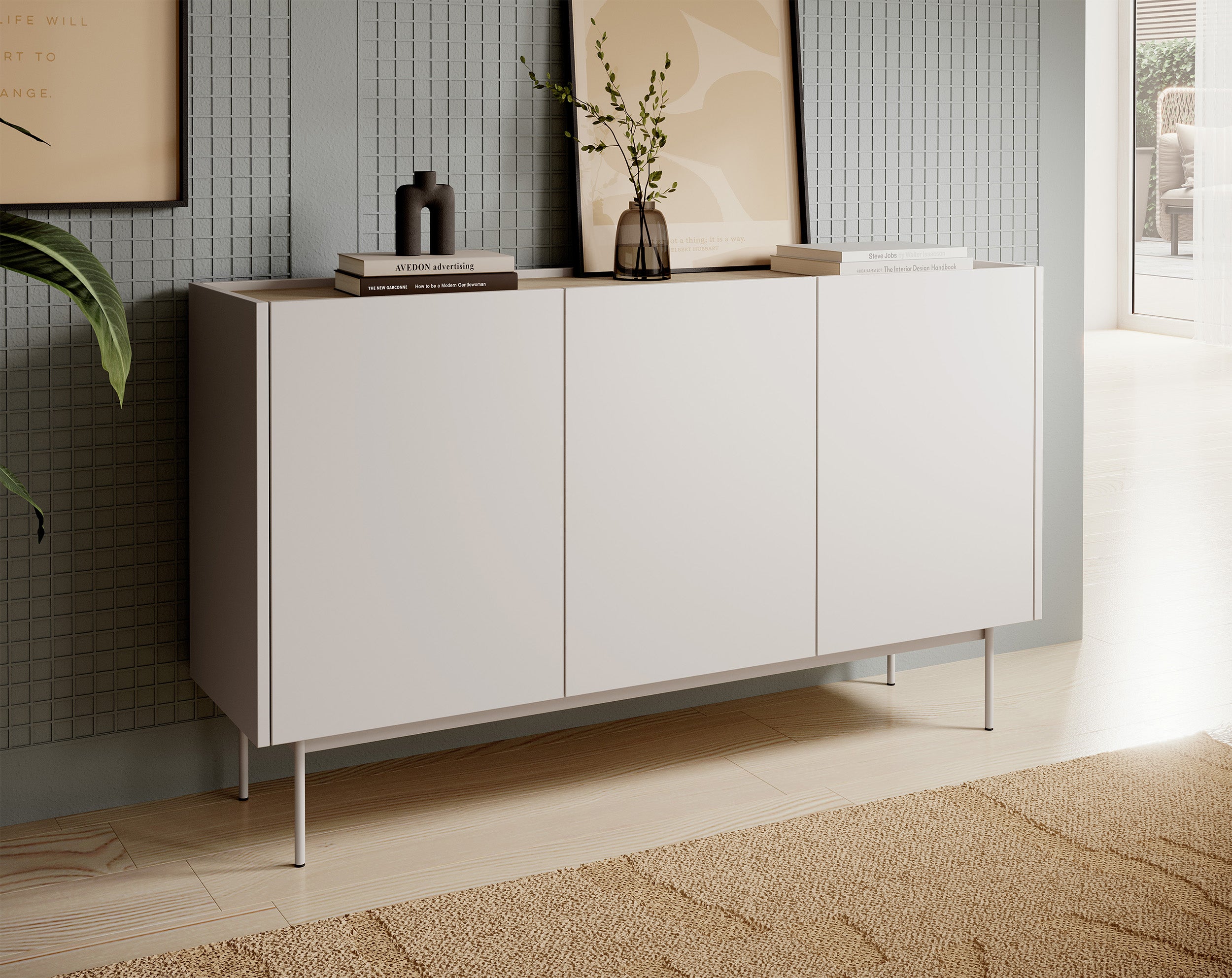 Drehtür-Kommode Color 144 cm Kaschmir / Eiche Linea