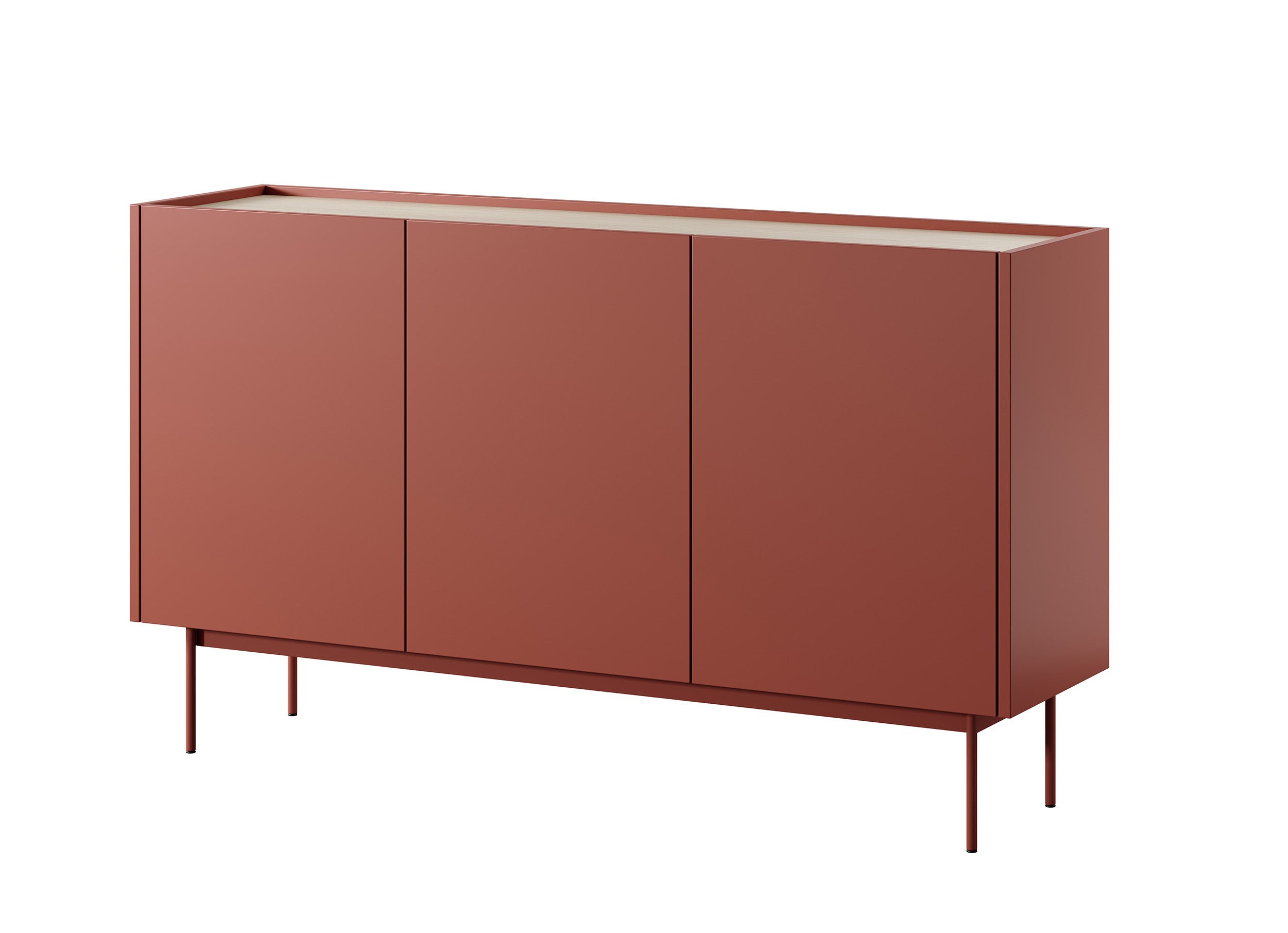 Drehtür-Kommode Color 144 cm Ziegelrot / Eiche Linea