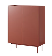 Hohe Kommode Color 97 cm, zweitürig, Ziegelrot / Eiche Linea