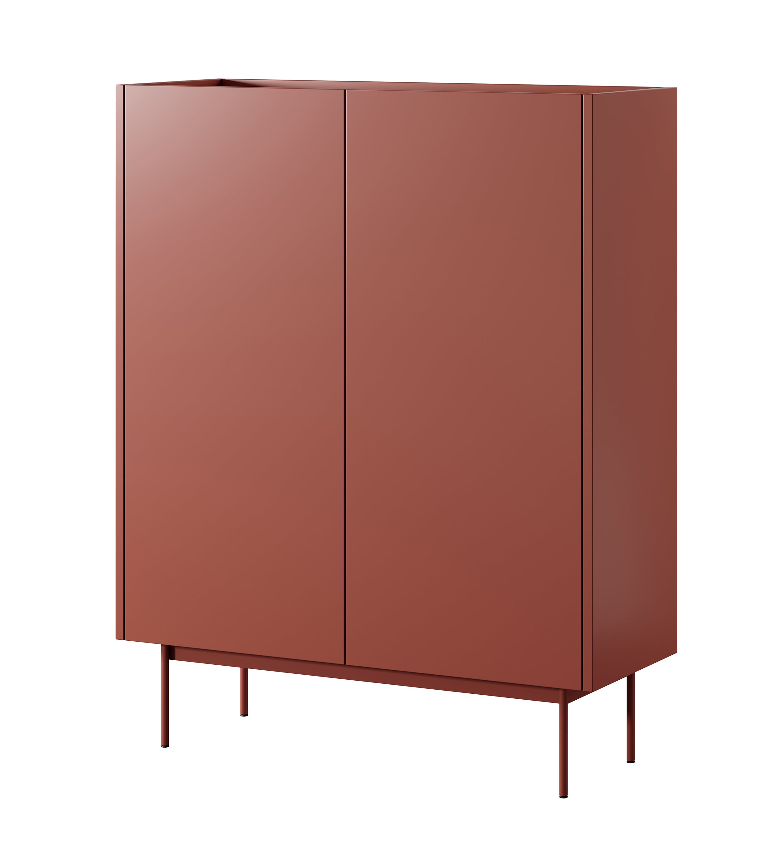 Hohe Kommode Color 97 cm, zweitürig, Ziegelrot / Eiche Linea