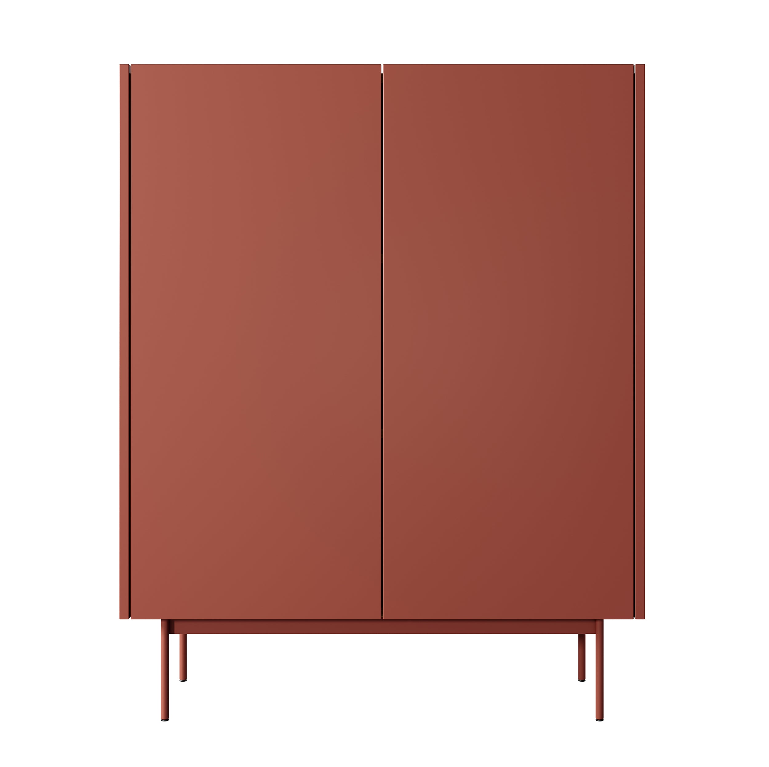 Hohe Kommode Color 97 cm, zweitürig, Ziegelrot / Eiche Linea