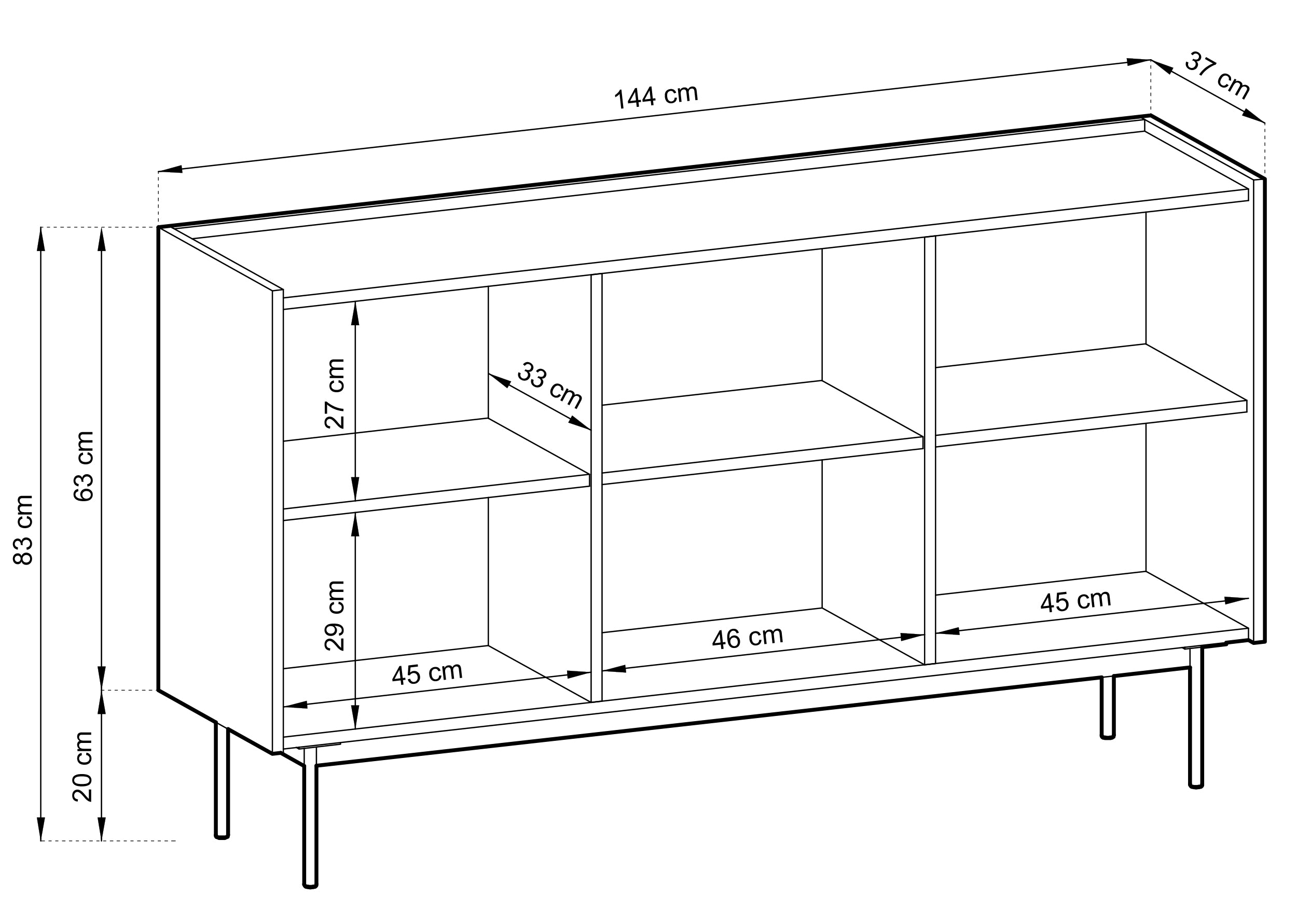 Drehtür-Kommode Color 144 cm Kaschmir / Eiche Linea