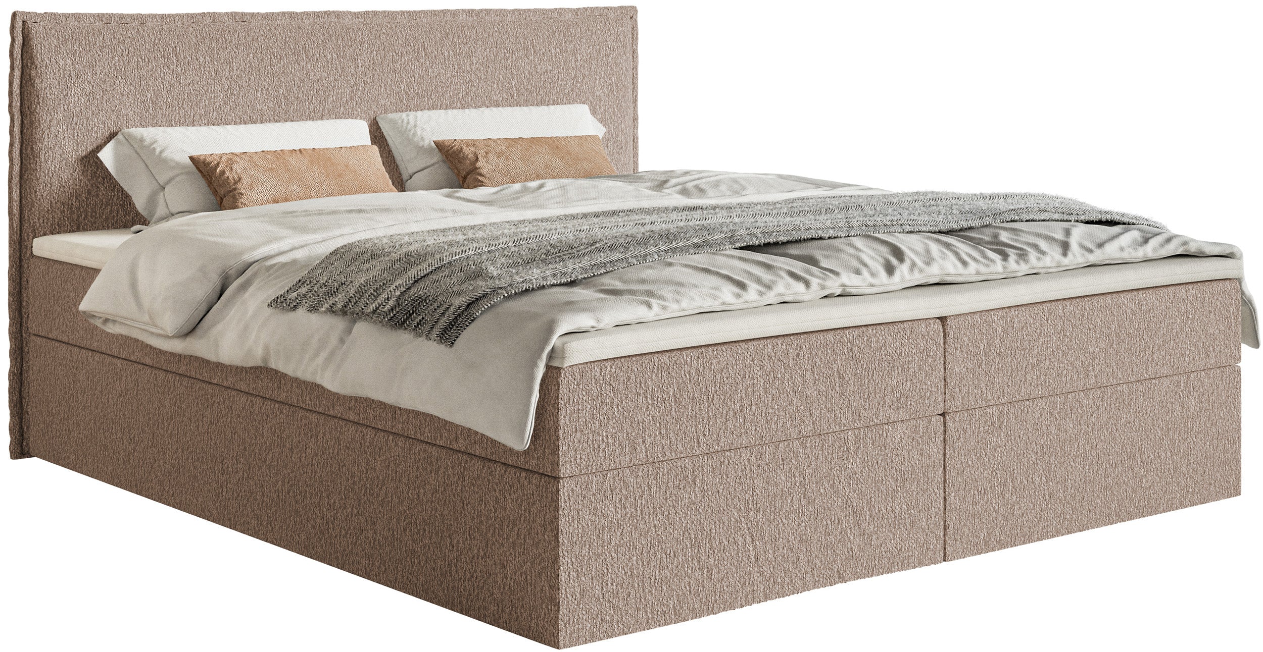 Kontinentalbett 180x200 cm Softie mit Stauraum und Topper, dunkelbeige Chenille